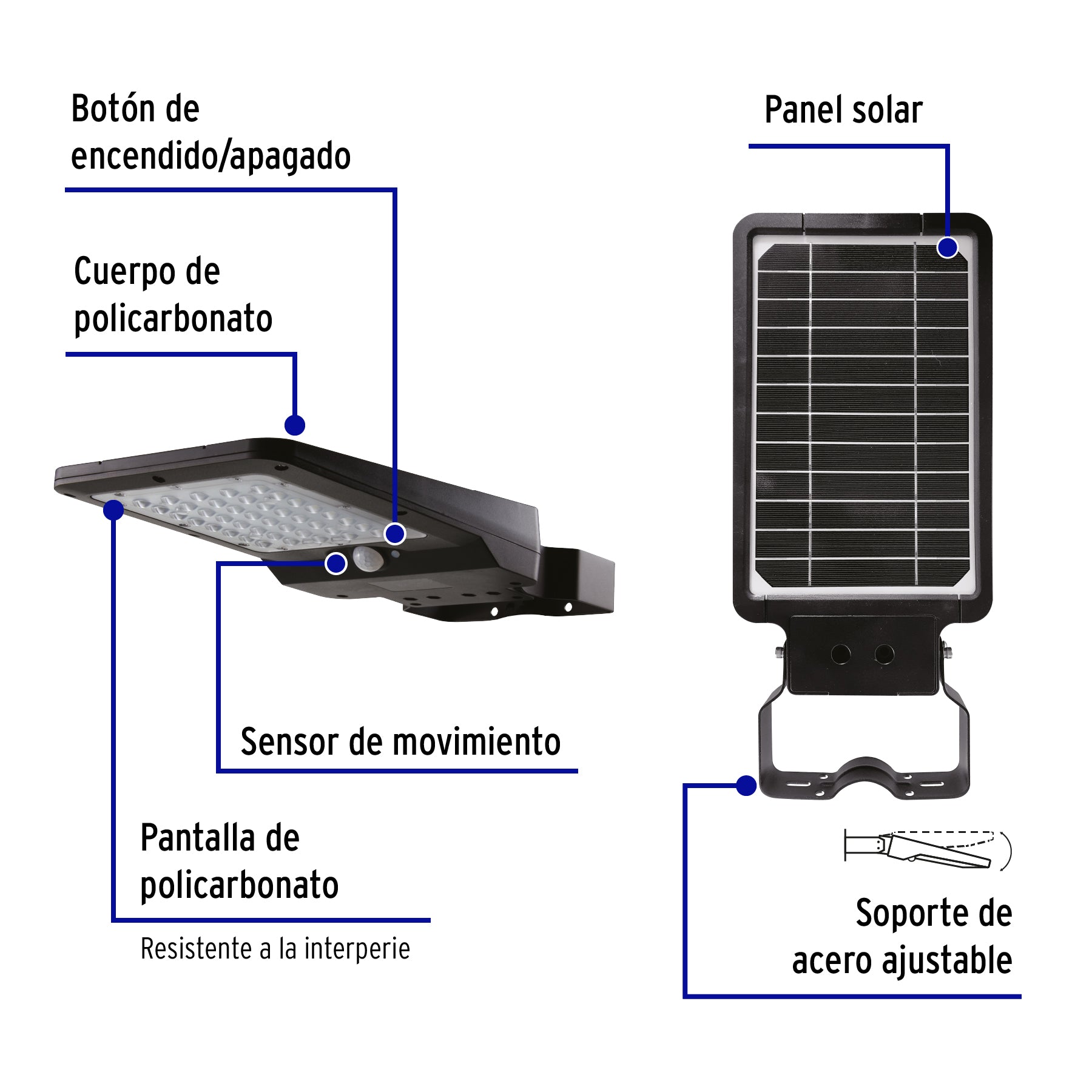 Luminario suburbano solar LED 8 W 6500 K con sensor de luz