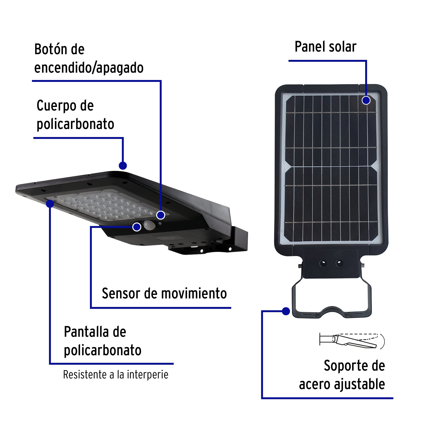 Luminario suburbano solar LED 15 W 6500 K con sensor de luz