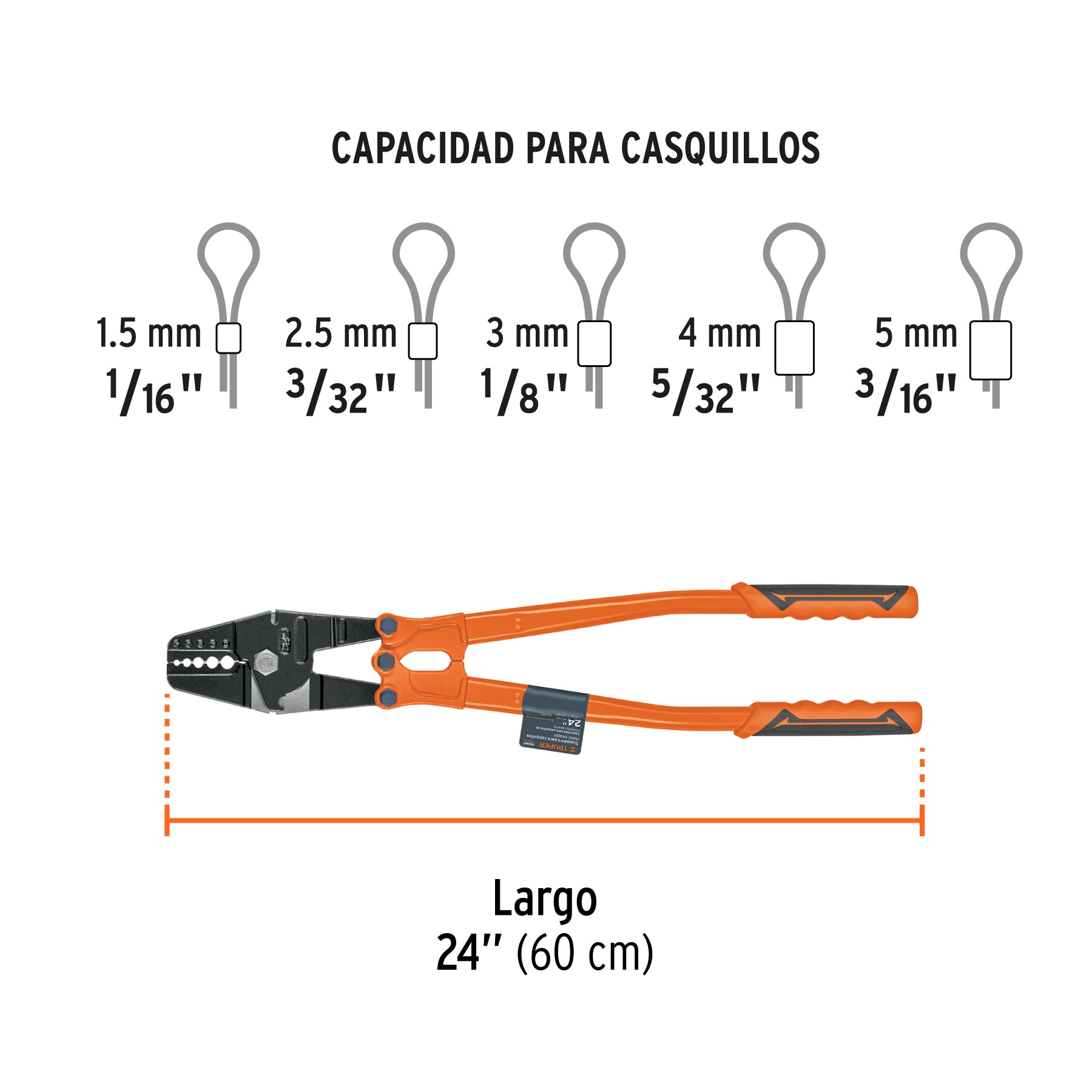 Suajadora 24" para casquillos con cortador de cable, TRUPER