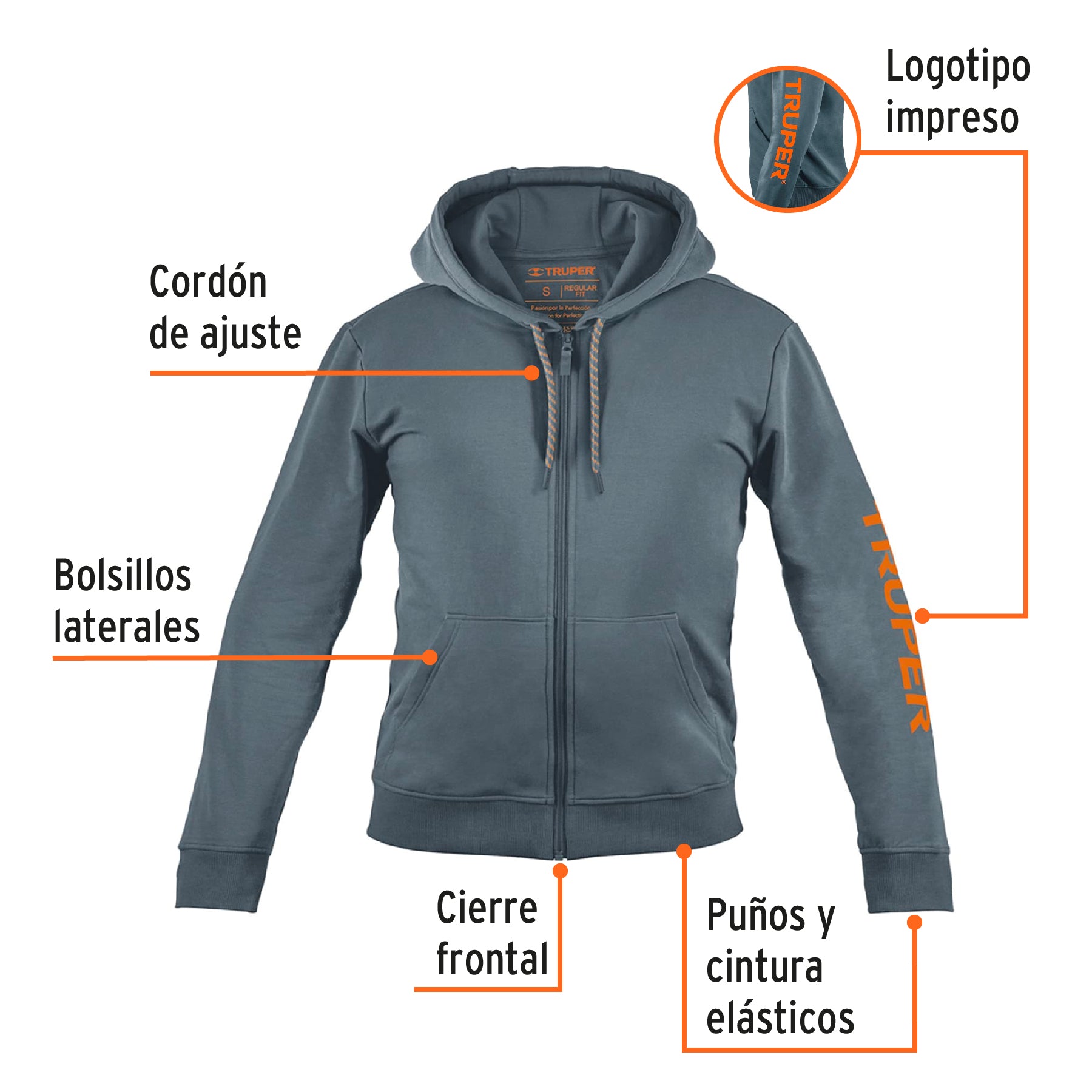 Sudadera gris para caballero, talla CH, TRUPER