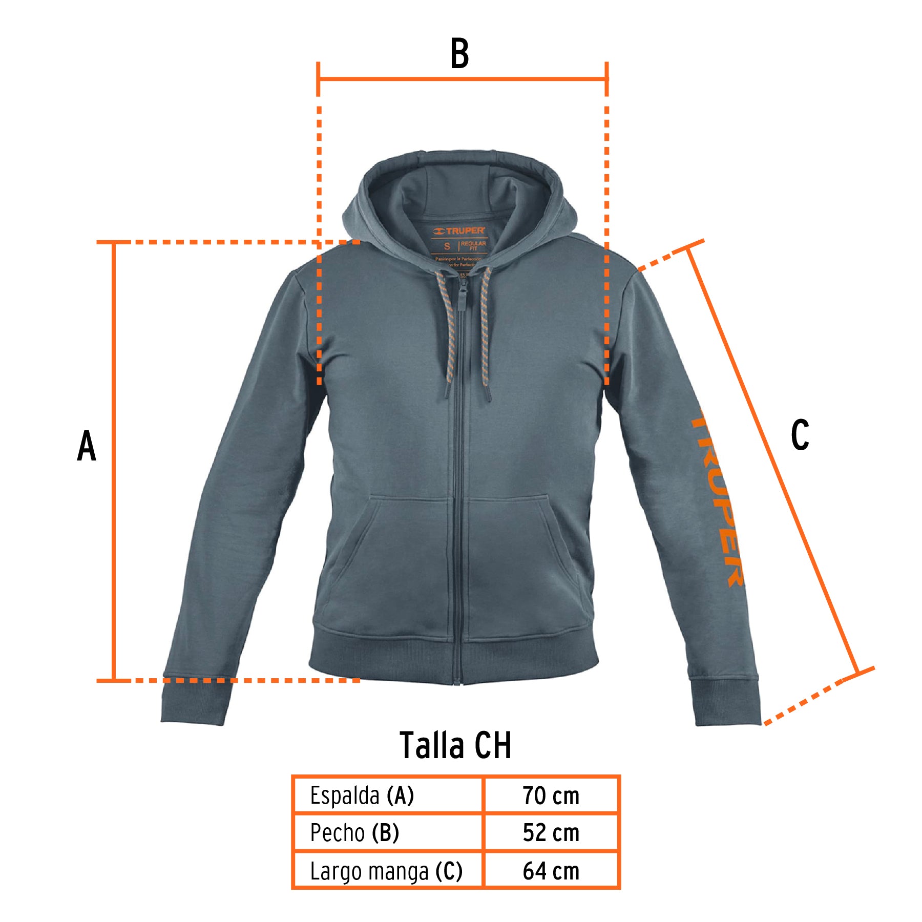 Sudadera gris para caballero, talla CH, TRUPER