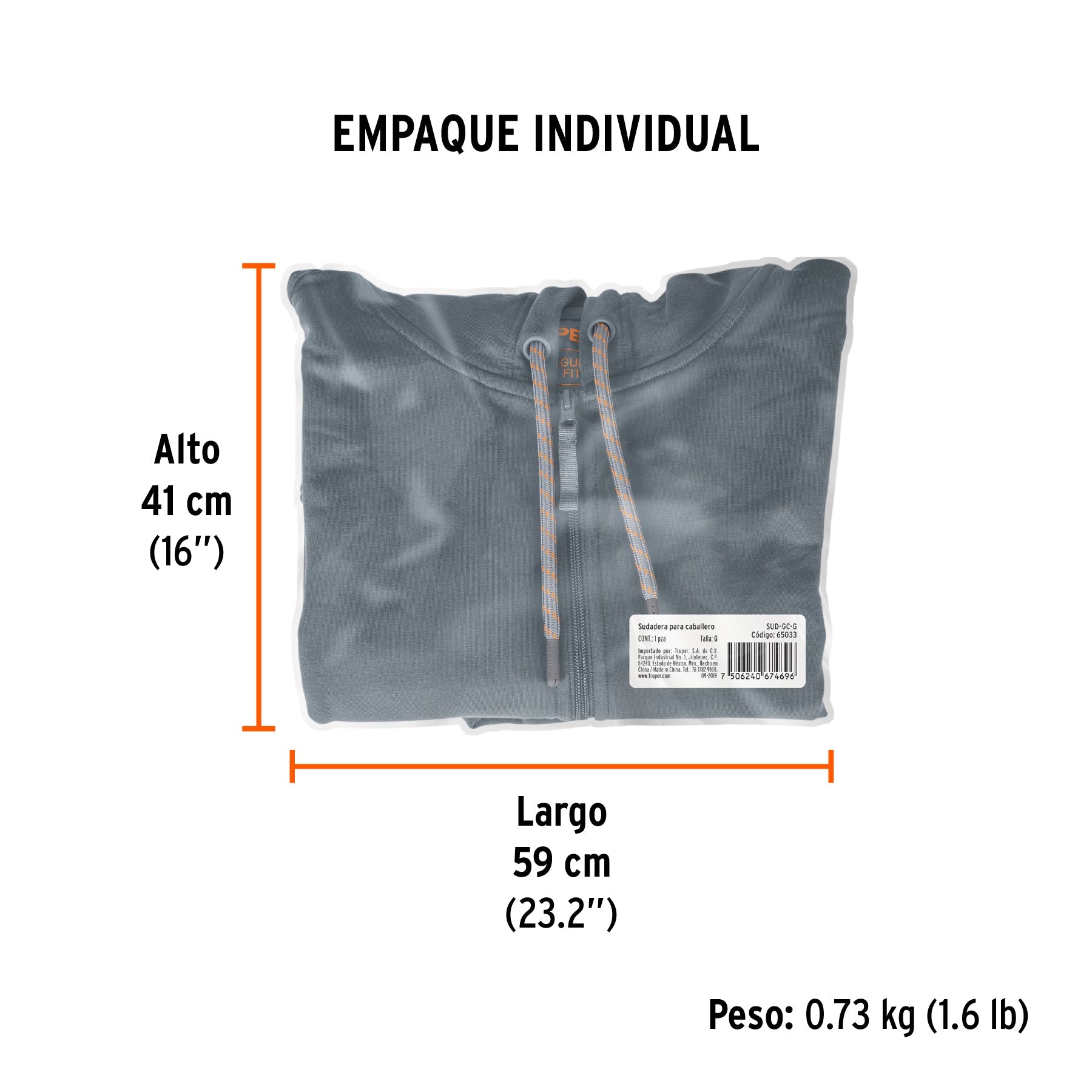 Sudadera gris para caballero, talla G, TRUPER - Empaque
