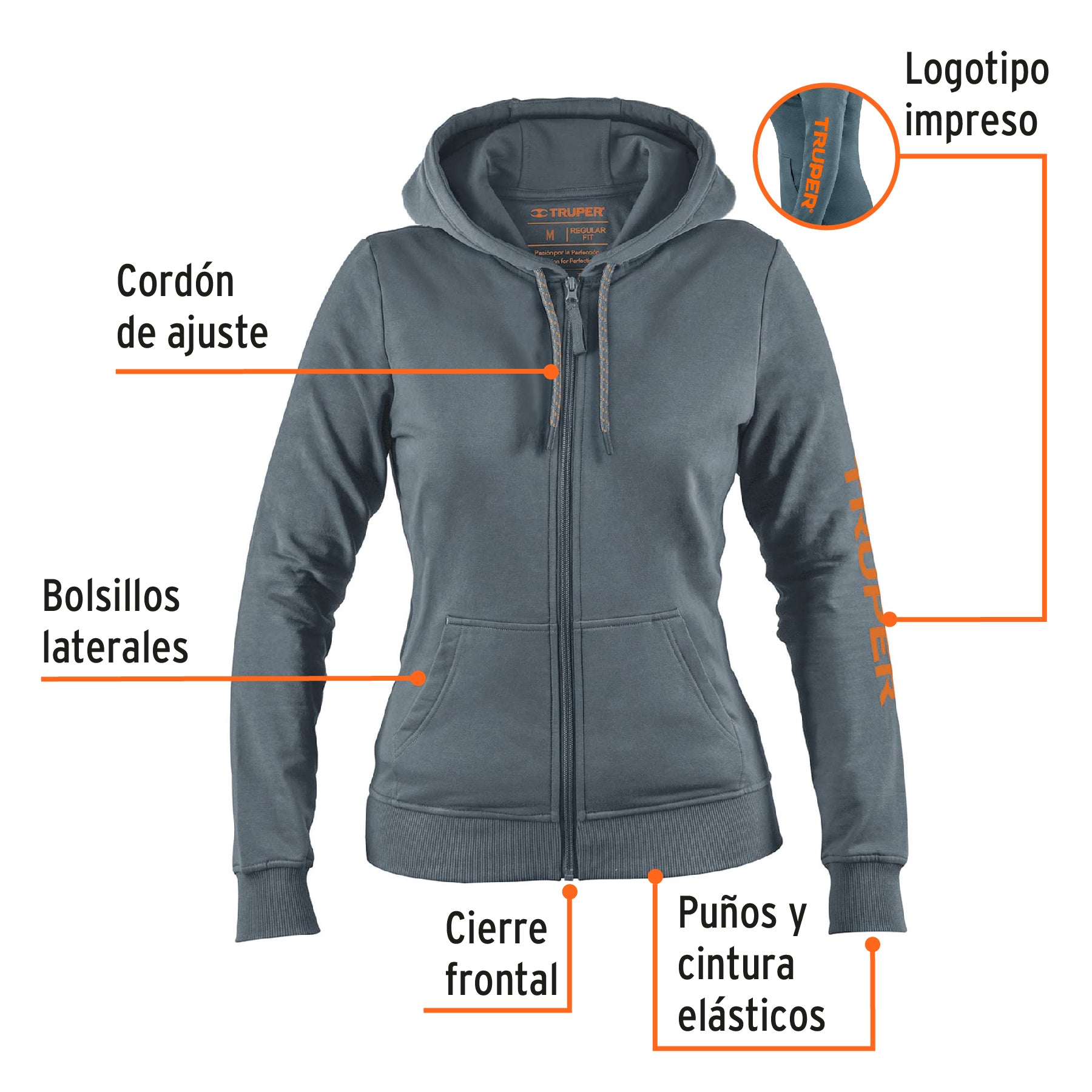 Sudadera gris para dama, talla M, TRUPER