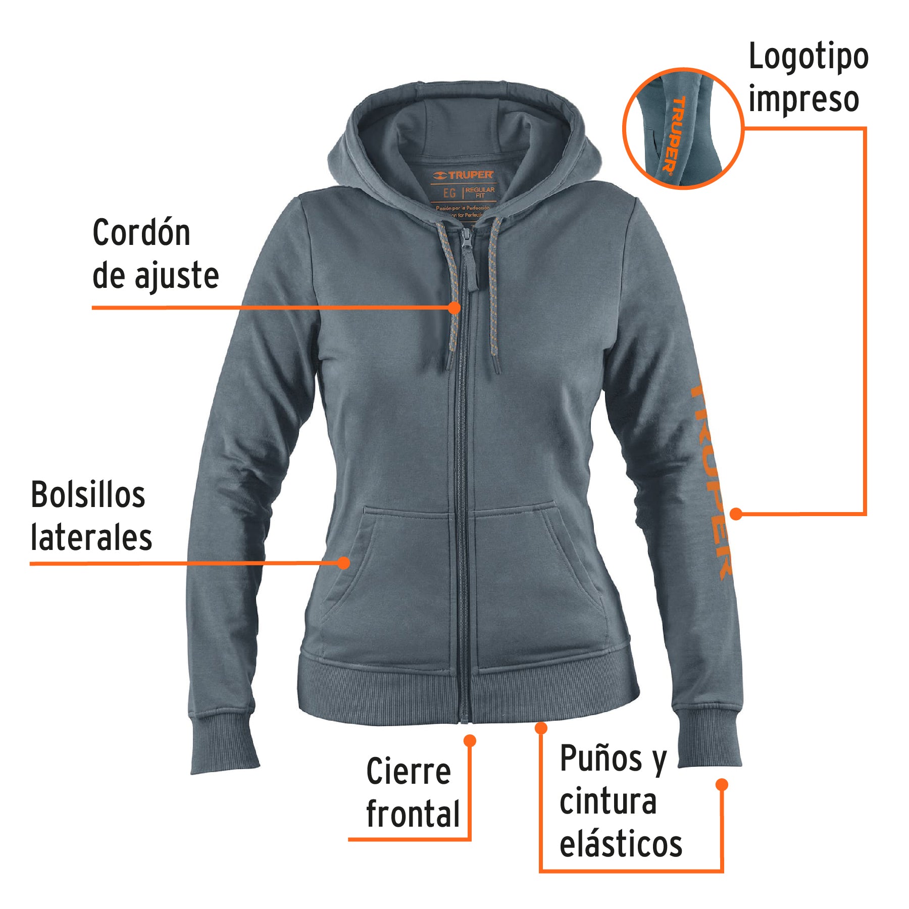 Sudadera gris para dama, talla EG, TRUPER