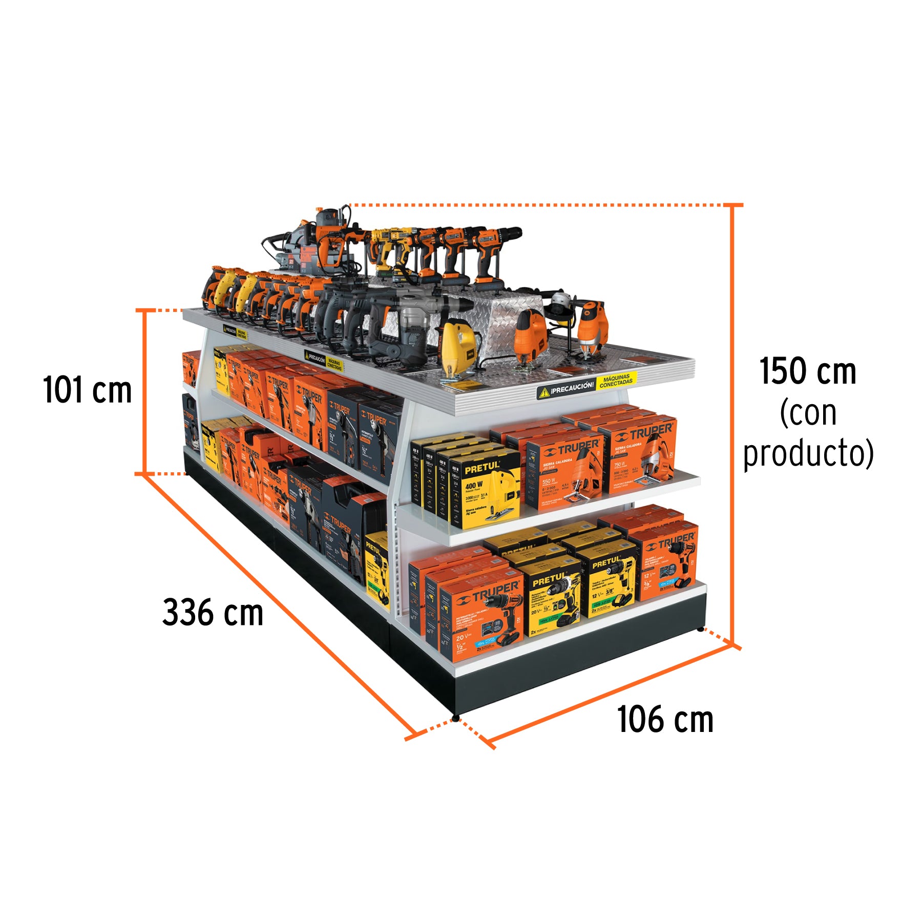 Mueble exhibidor con herramienta eléctrica