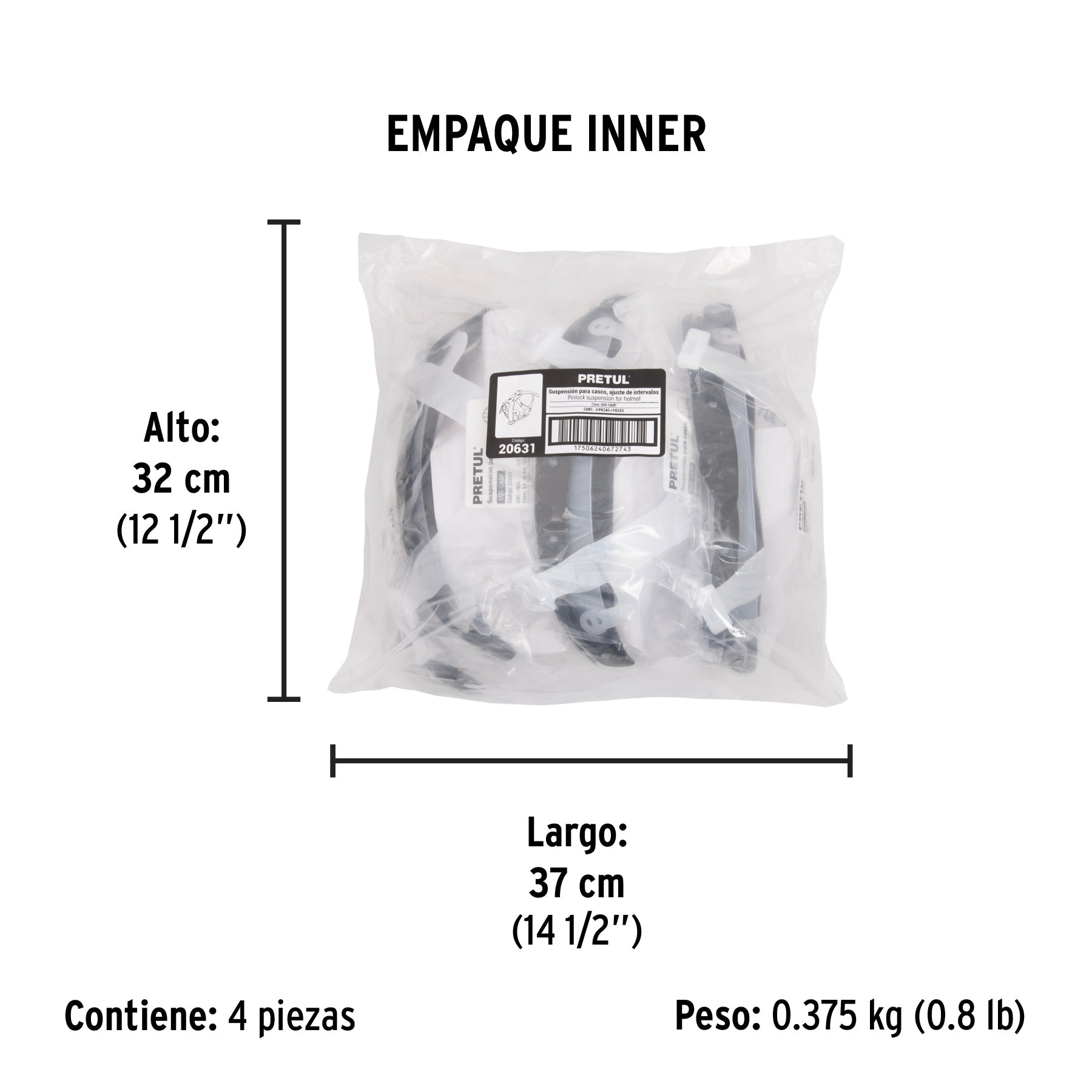 Suspensión para cascos, ajuste por intervalos, PRETUL - Empaque