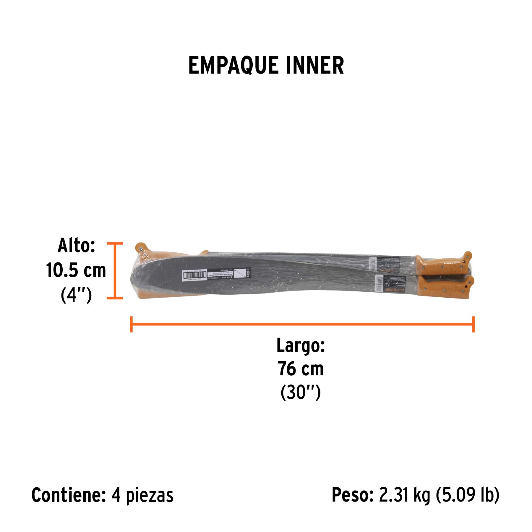 Machete Caguayano 24" cacha naranja remachada, TRUPER - Empaque