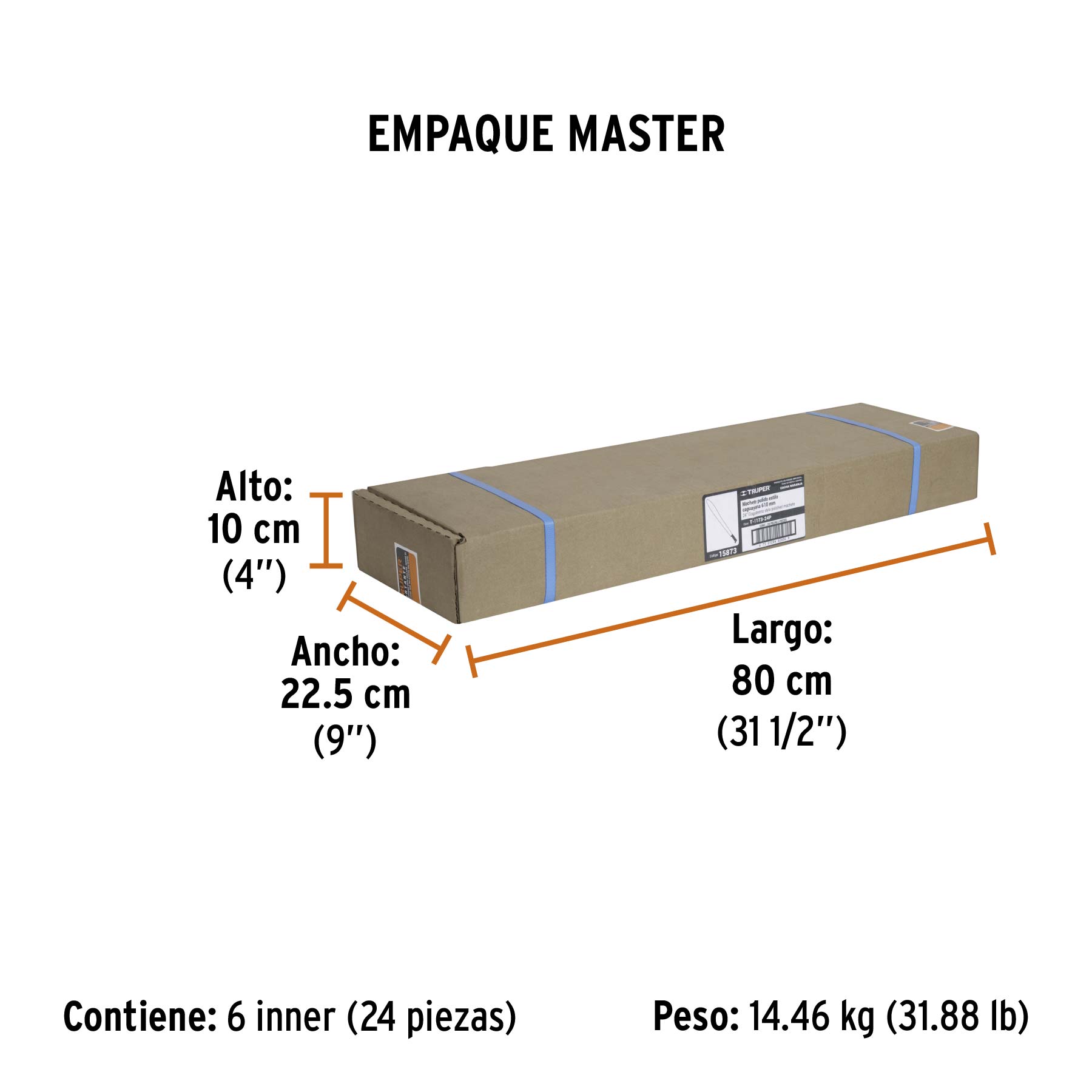 Machete Caguayano 24" cacha naranja remachada, TRUPER - Empaque