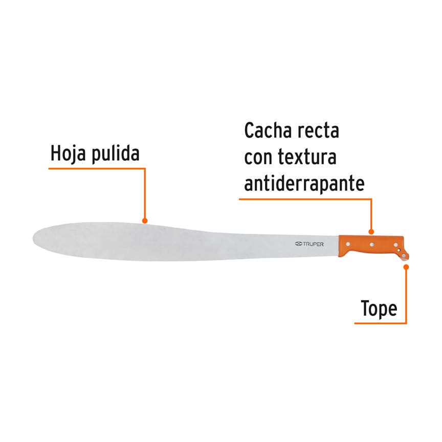 Machete Caguayano 24" cacha naranja remachada, TRUPER