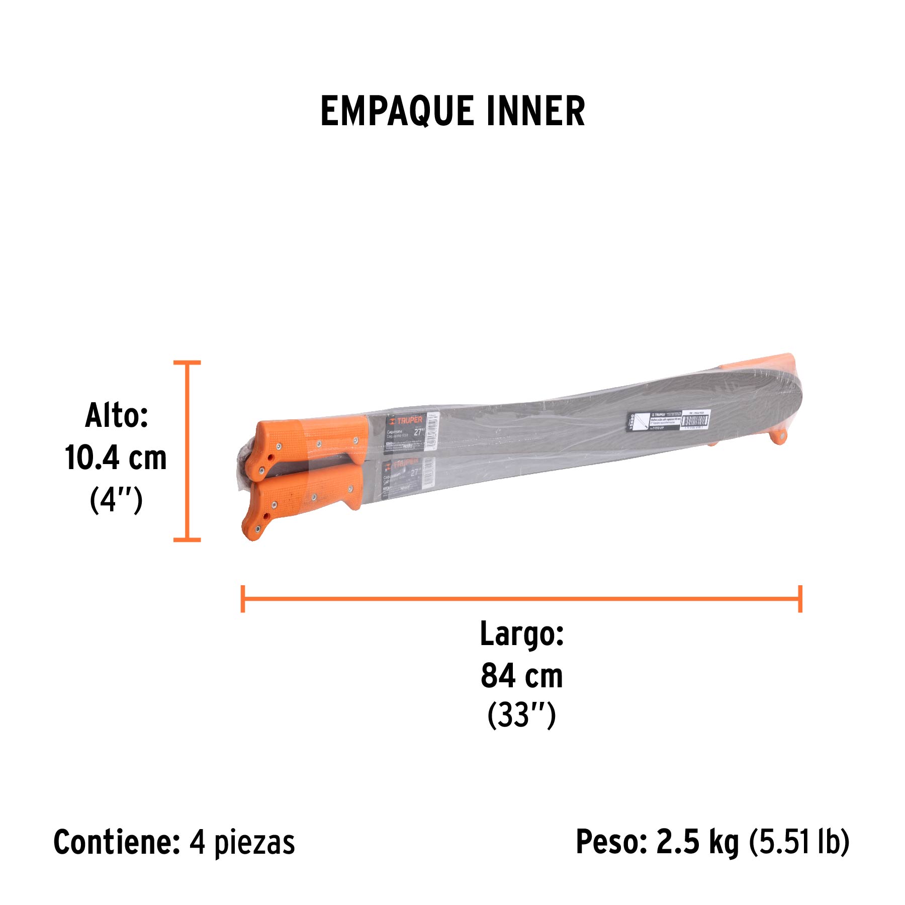 Machete Caguayano 27" cacha naranja remachada, TRUPER - Empaque