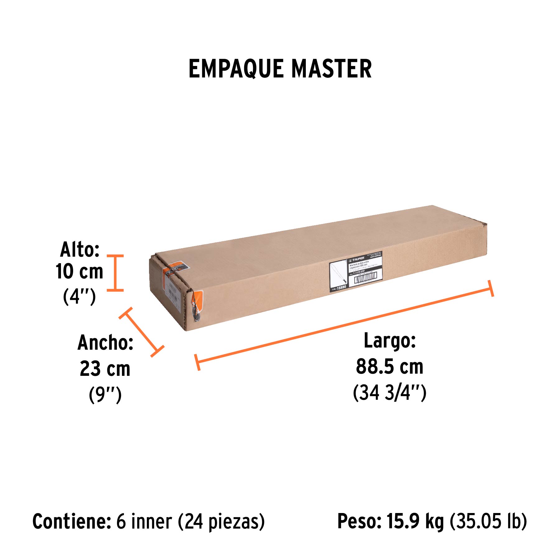 Machete Caguayano 27" cacha naranja remachada, TRUPER - Empaque