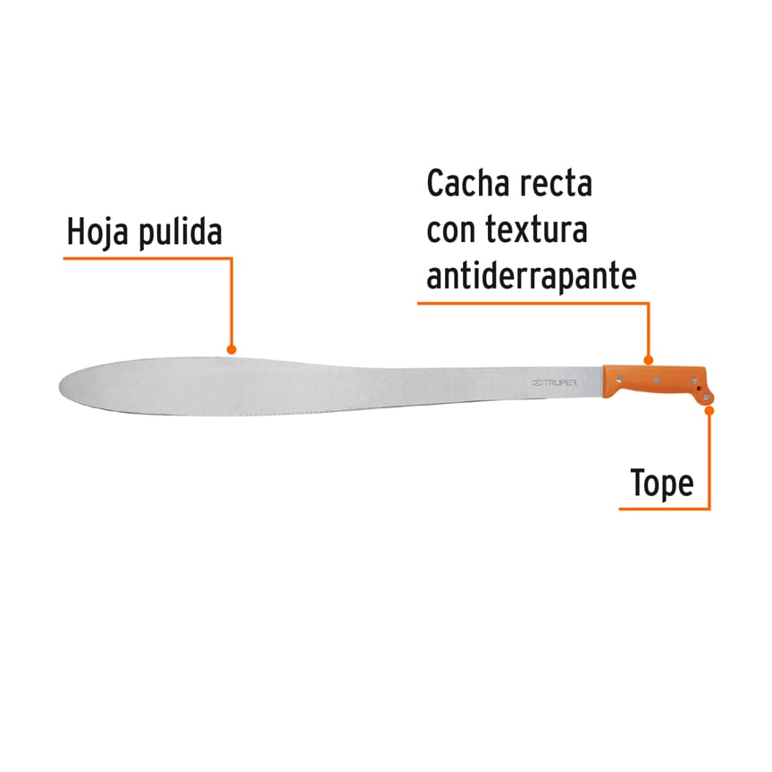 Machete Caguayano 27" cacha naranja remachada, TRUPER