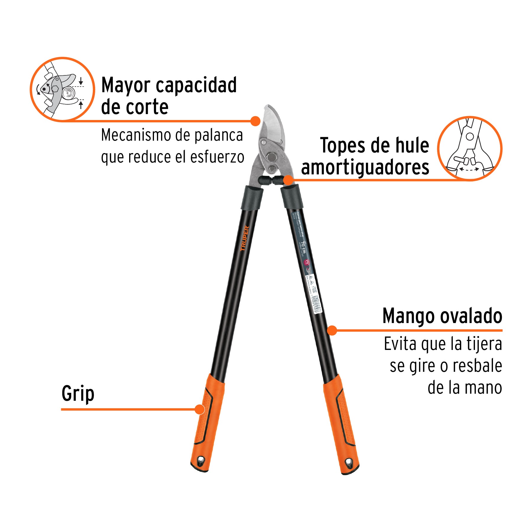 Tijera para ramas 70 cm,tipo americano,mgos tubulares,TRUPER