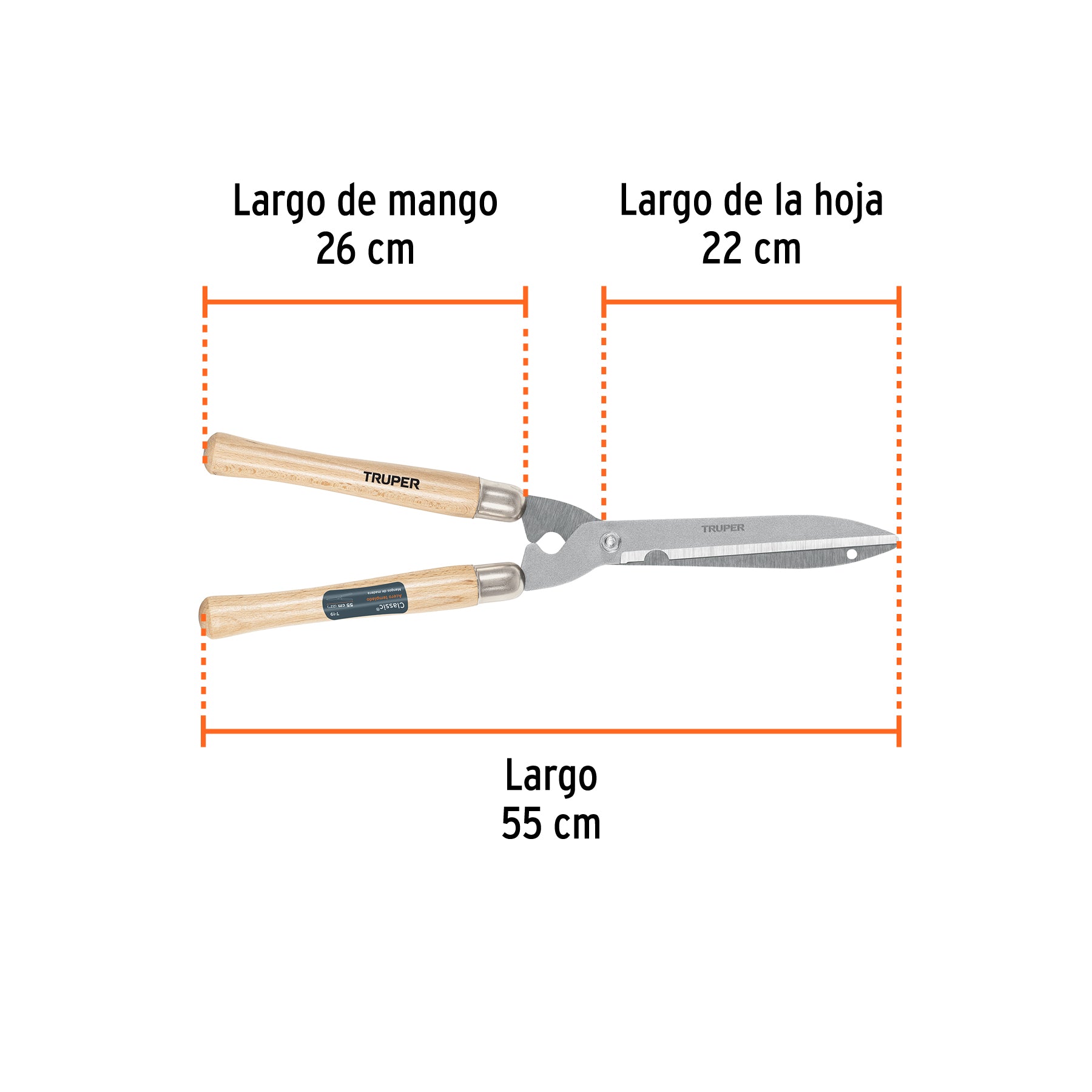 Tijera para poda 55 cm, Classic, mangos de madera, TRUPER