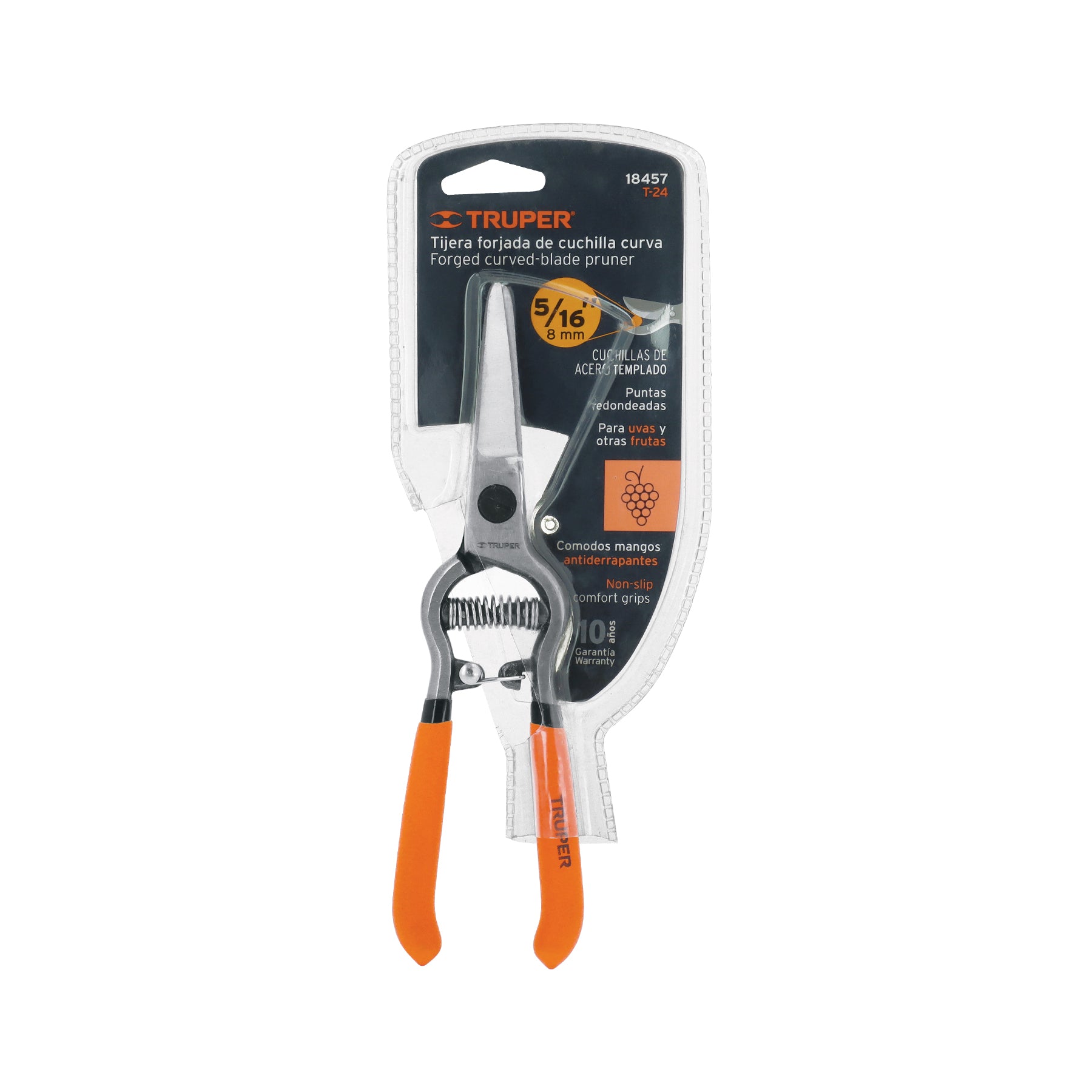 Tijera forjada para poda 8", curva, corte de uva, TRUPER