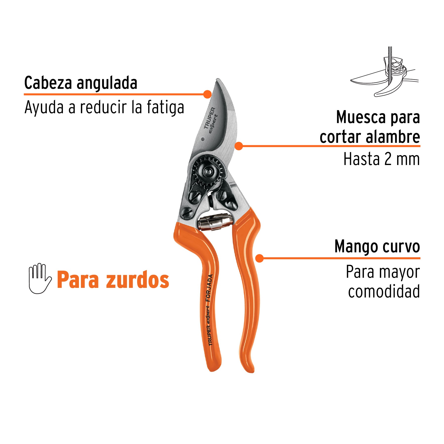 Tijera para poda 8" de aluminio forjado para zurdo, EXPERT