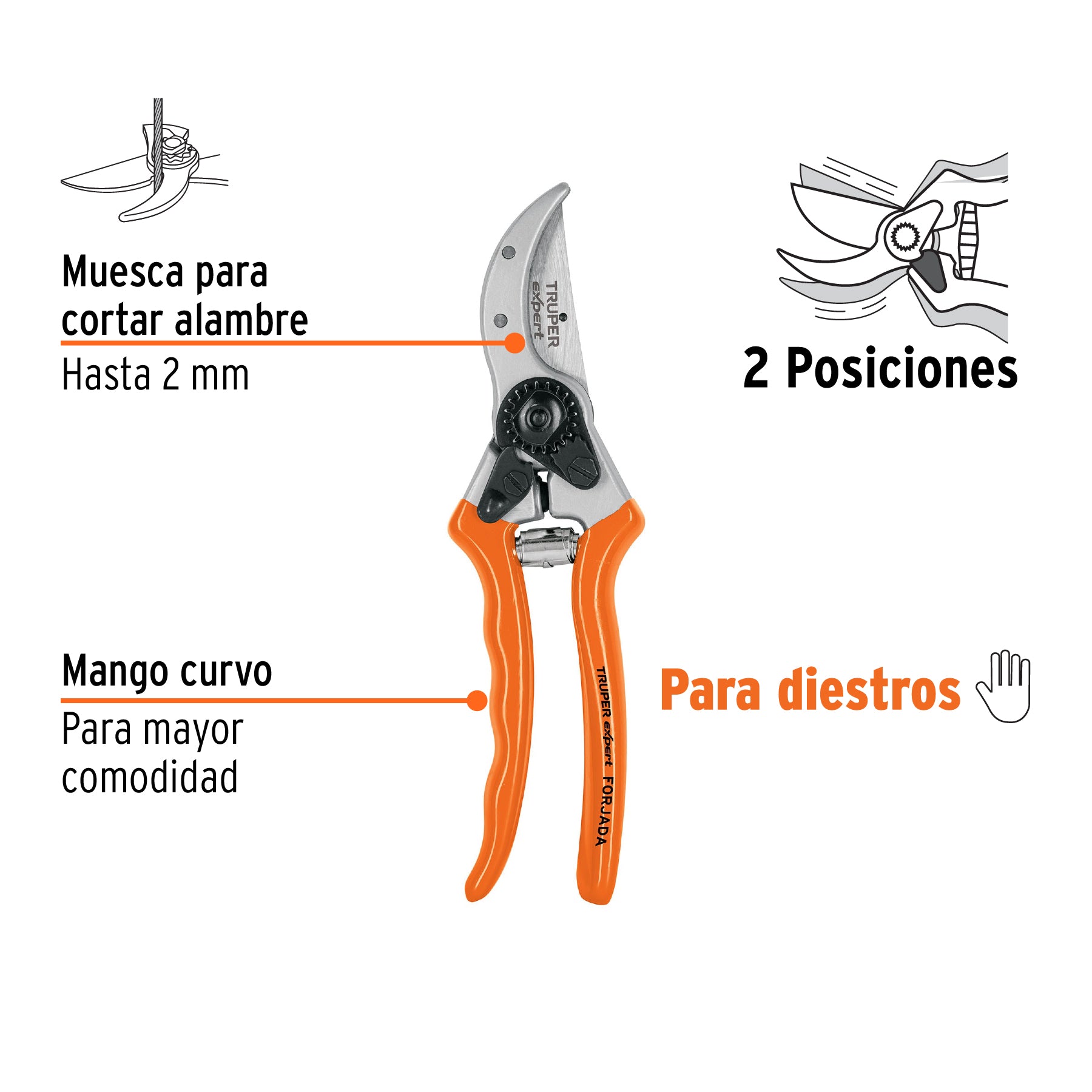 Tijera para poda 8" de aluminio forjado para diestro, EXPERT
