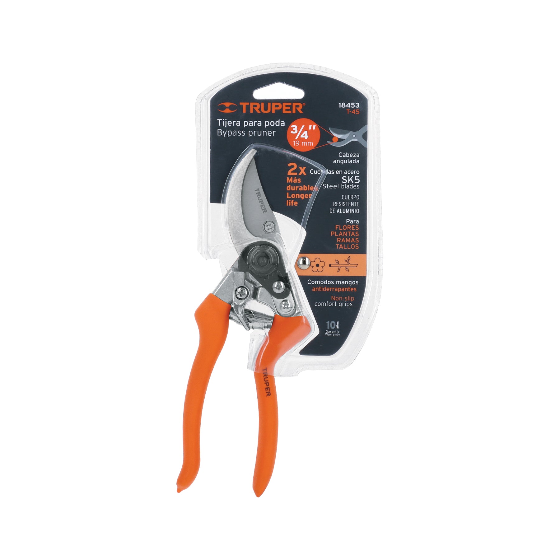 Tijera para poda 8" de aluminio cuchilla de paso, TRUPER