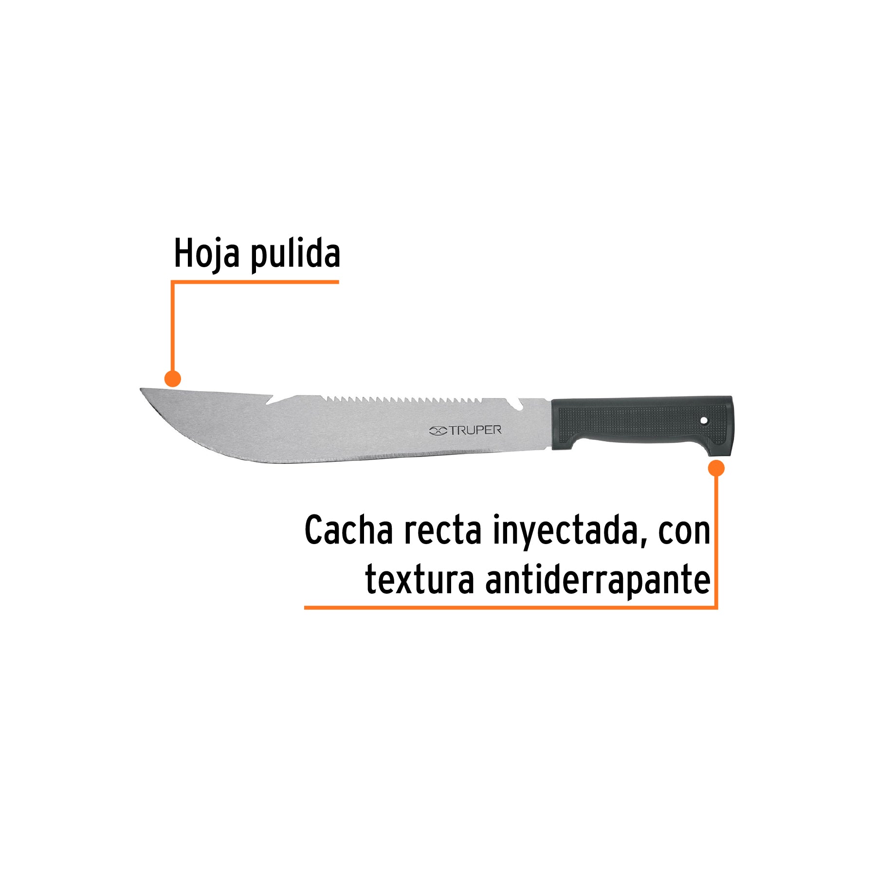 Machete rambo 12", cacha inyectada negra, TRUPER