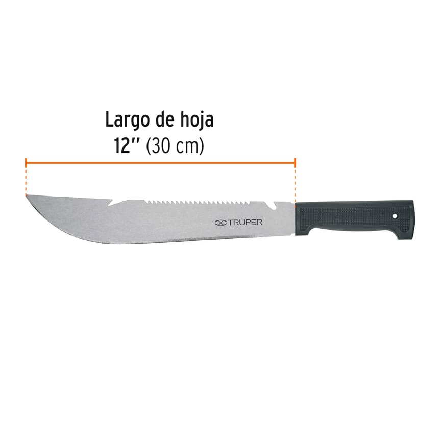 Machete rambo 12", cacha inyectada negra, TRUPER