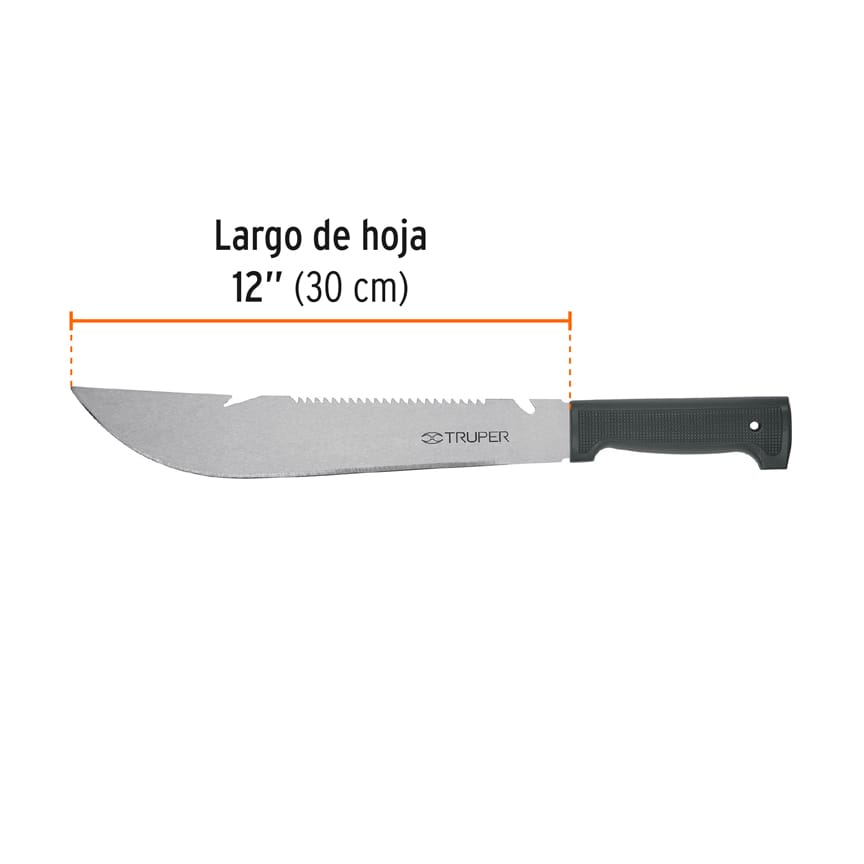 Machete rambo 12", cacha inyectada negra, con funda, TRUPER