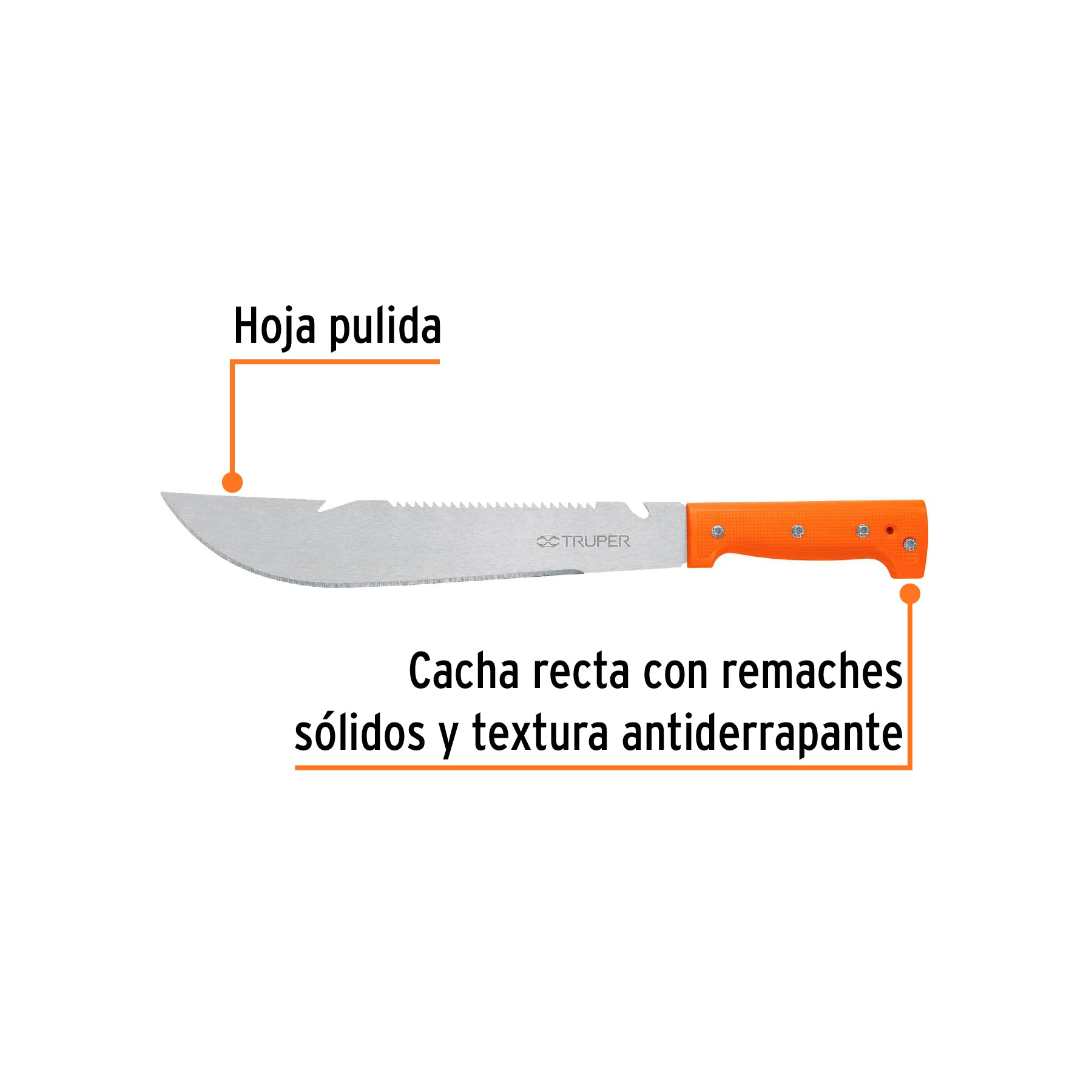 Machete rambo 12", cacha remachada naranja, TRUPER