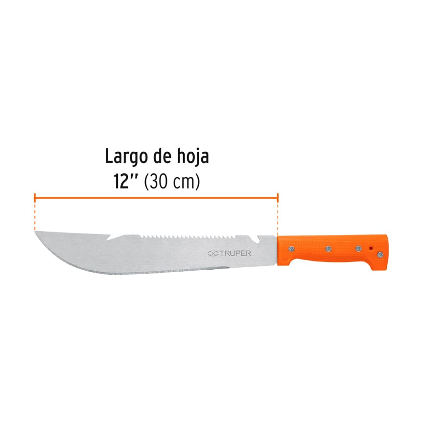 Machete rambo 12", cacha remachada naranja, TRUPER