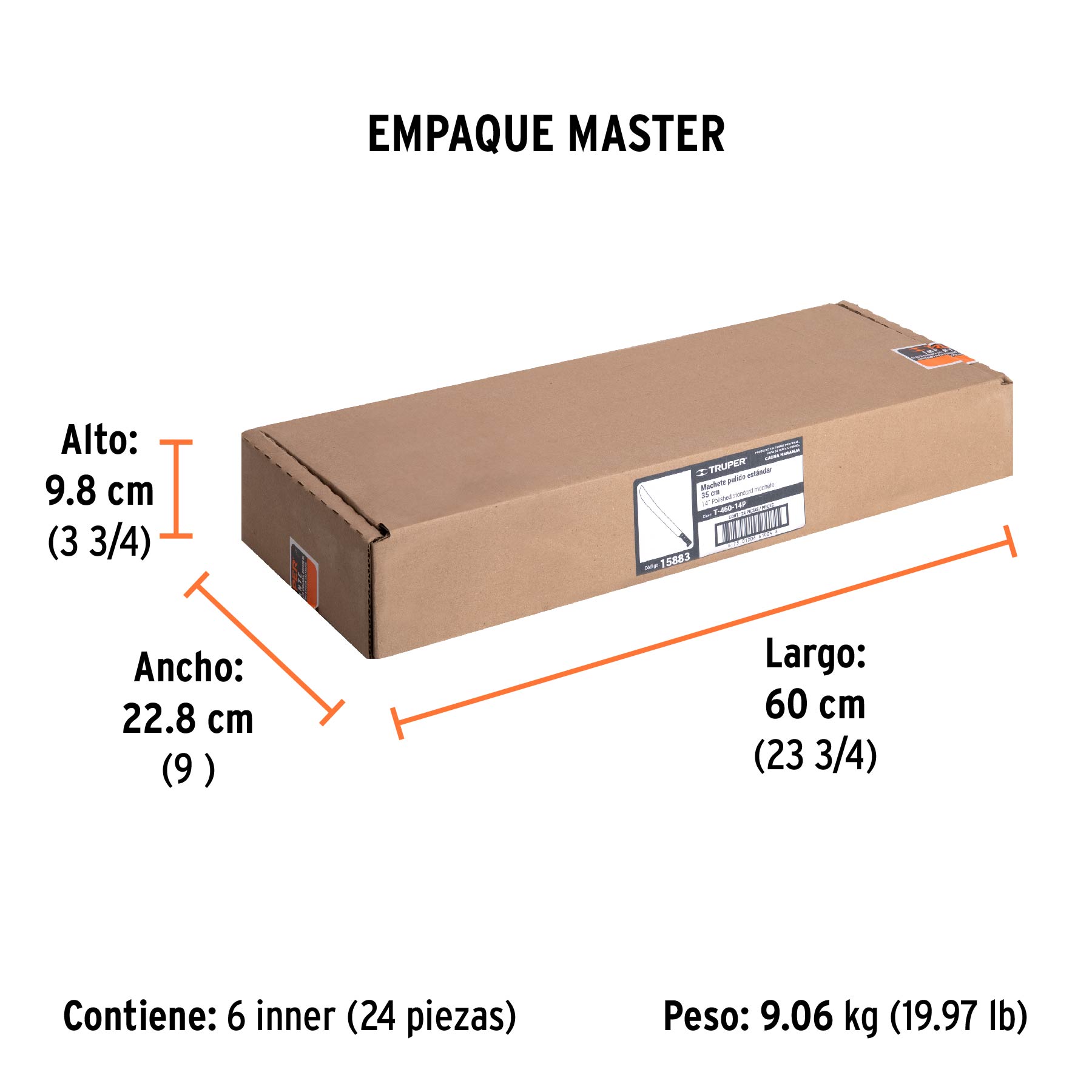 Machete estándar 14" cacha naranja remachada, TRUPER - Empaque