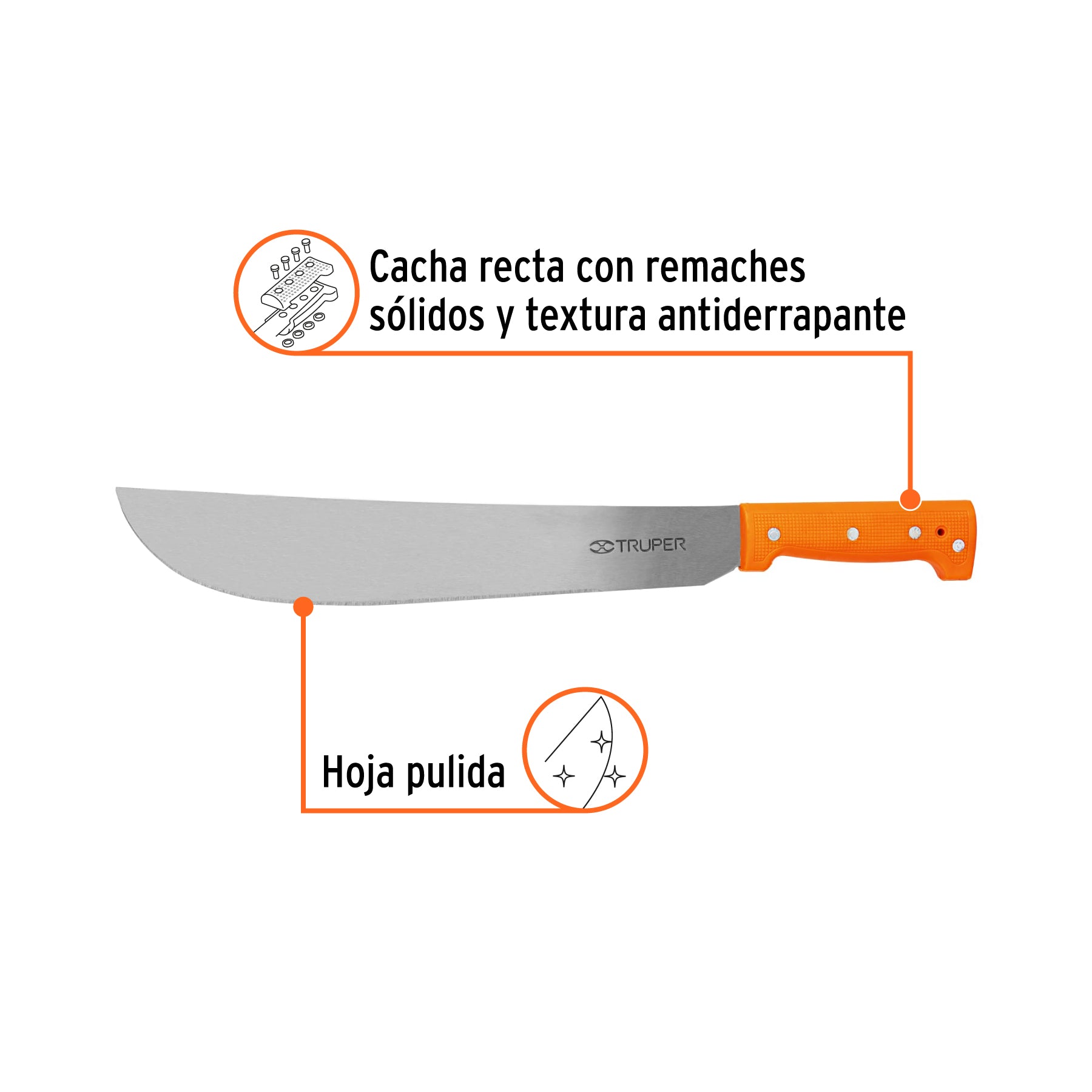 Machete estándar 14" cacha naranja remachada, TRUPER