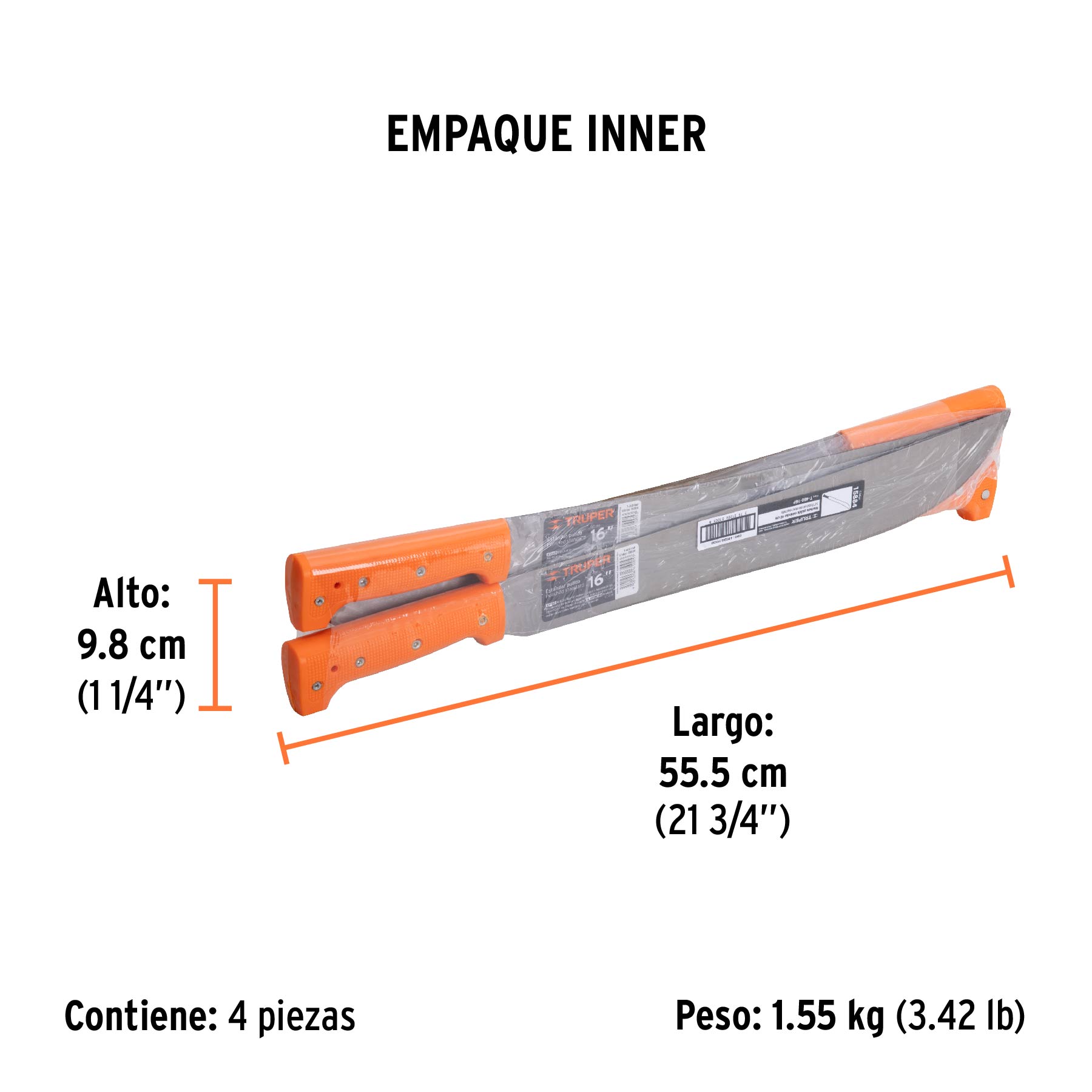Machete estándar 16" cacha naranja remachada, TRUPER - Empaque