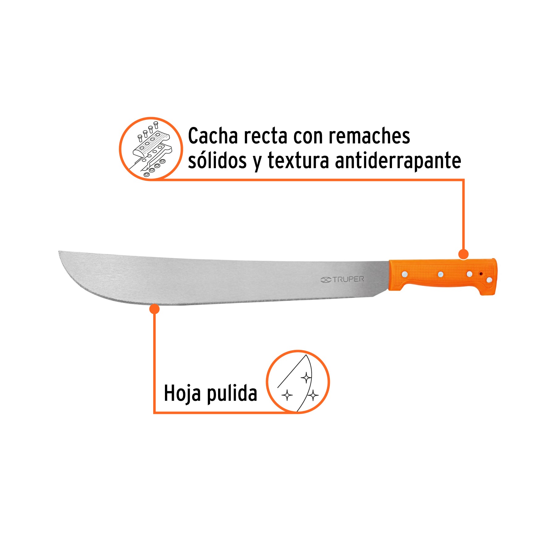 Machete estándar 16" cacha naranja remachada, TRUPER