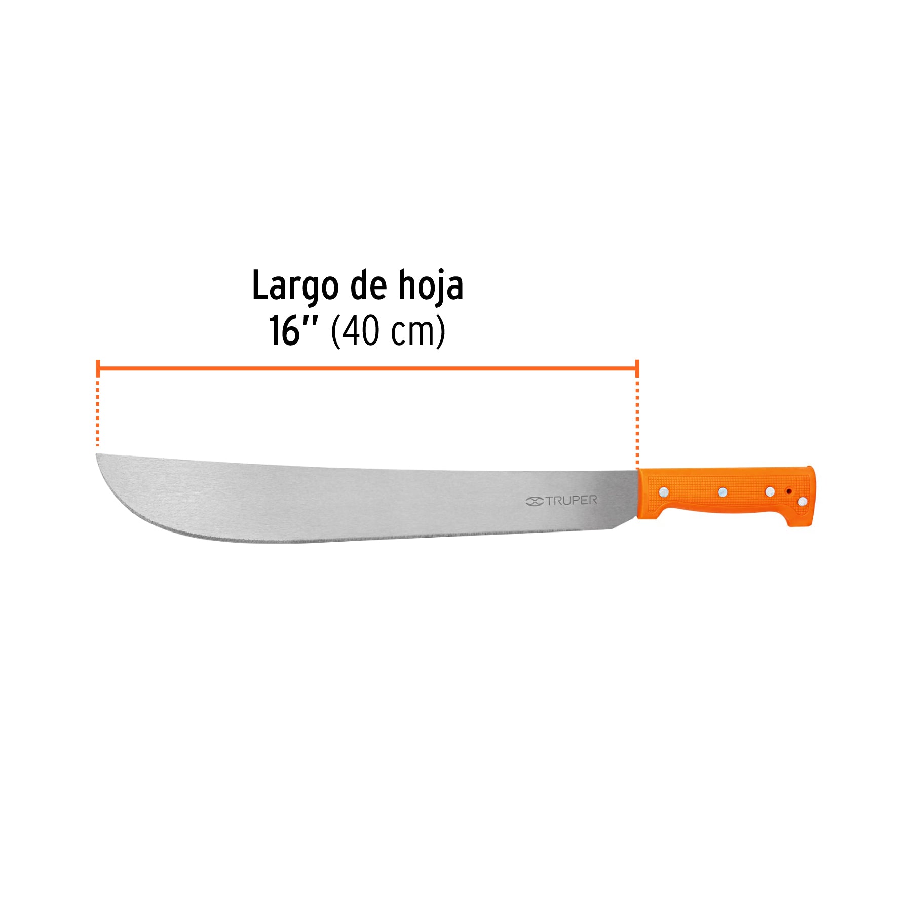 Machete estándar 16" cacha naranja remachada, TRUPER