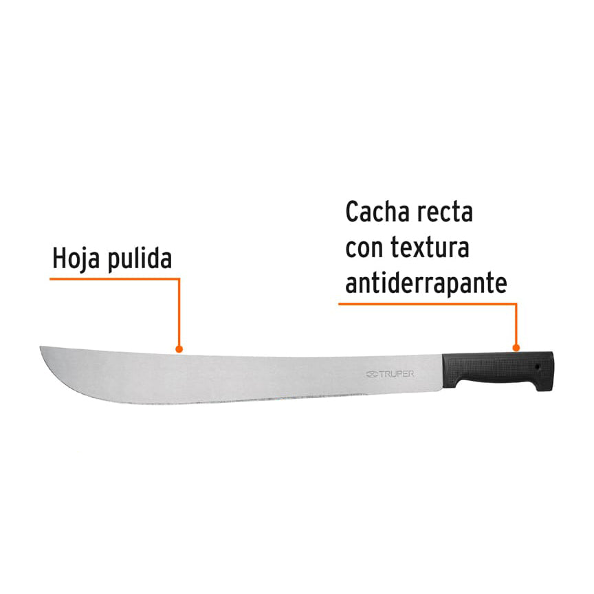 Machete estándar 18" cacha negra inyectada, en bolsa, TRUPER