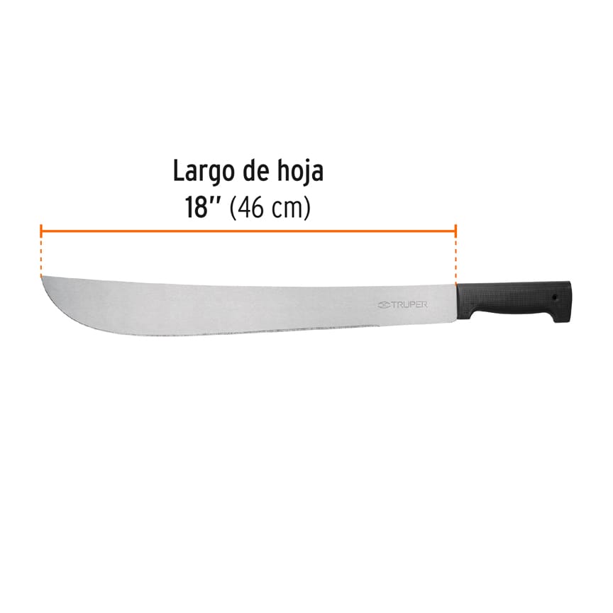 Machete estándar 18" cacha negra inyectada, en bolsa, TRUPER