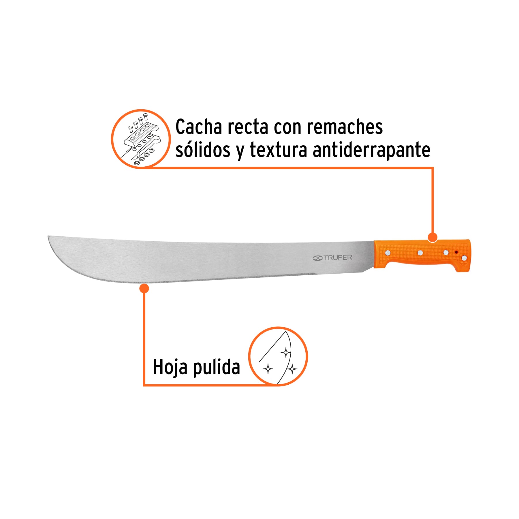 Machete estándar 18" cacha naranja remachada, TRUPER