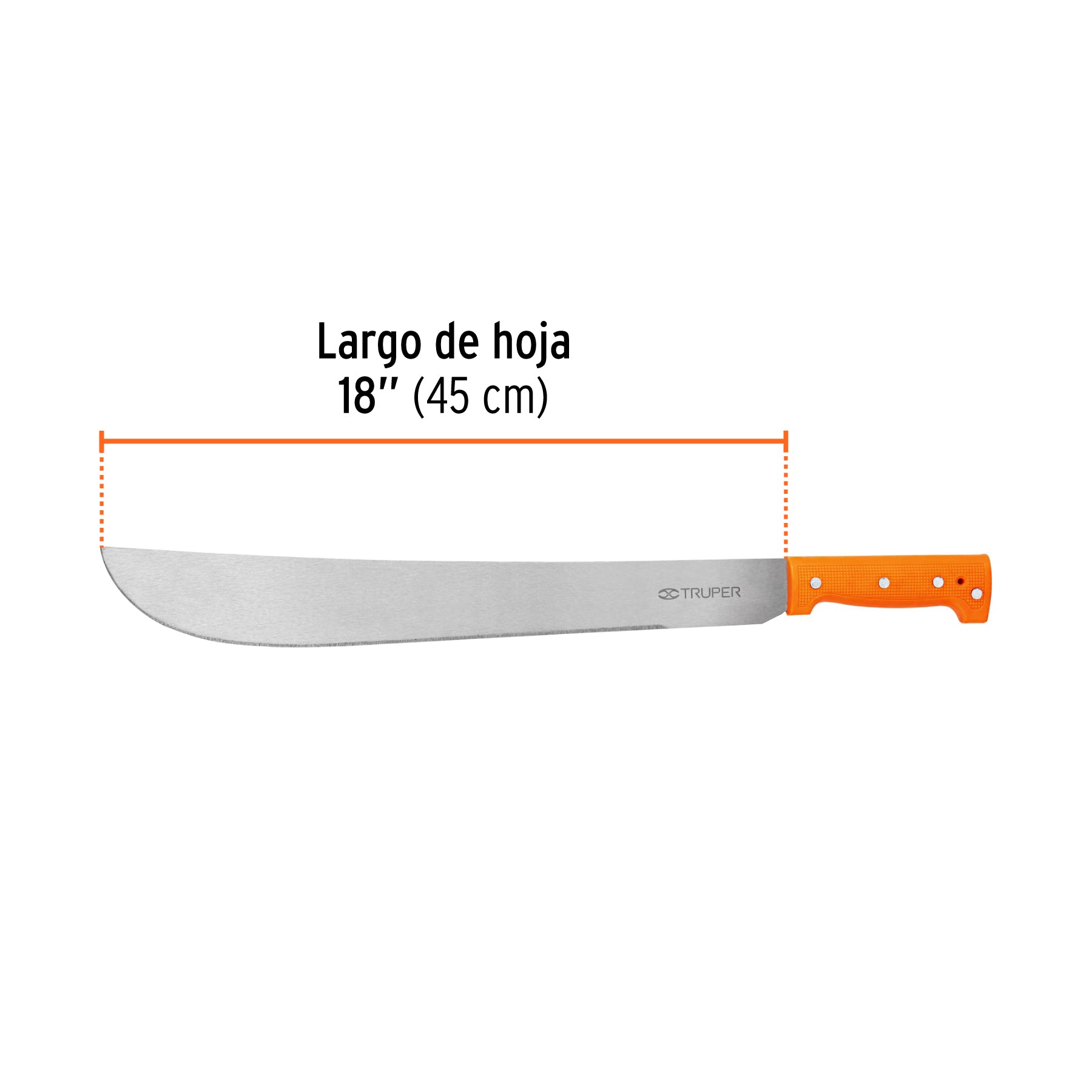 Machete estándar 18" cacha naranja remachada, TRUPER