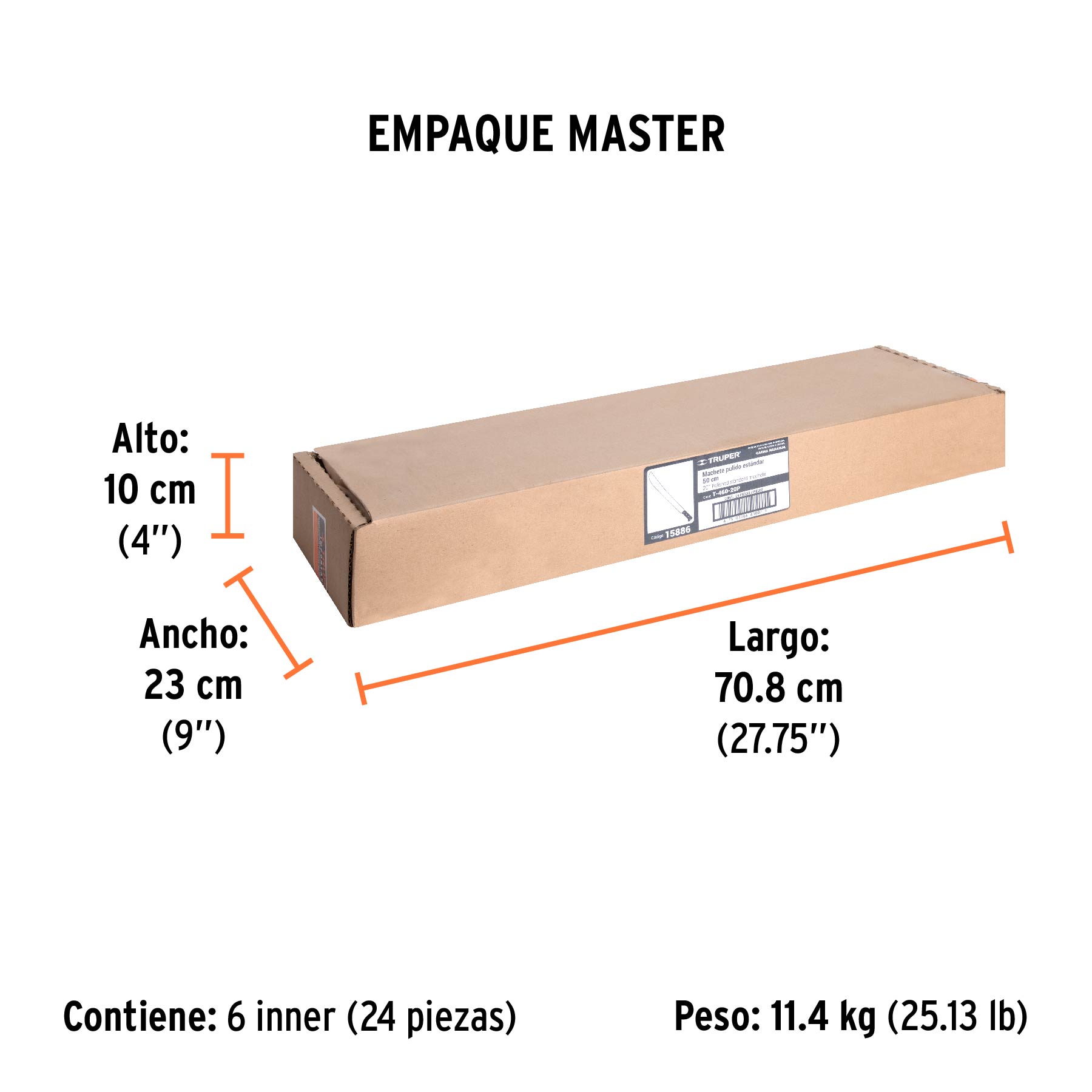 Machete estándar 20" cacha naranja remachada, TRUPER - Empaque