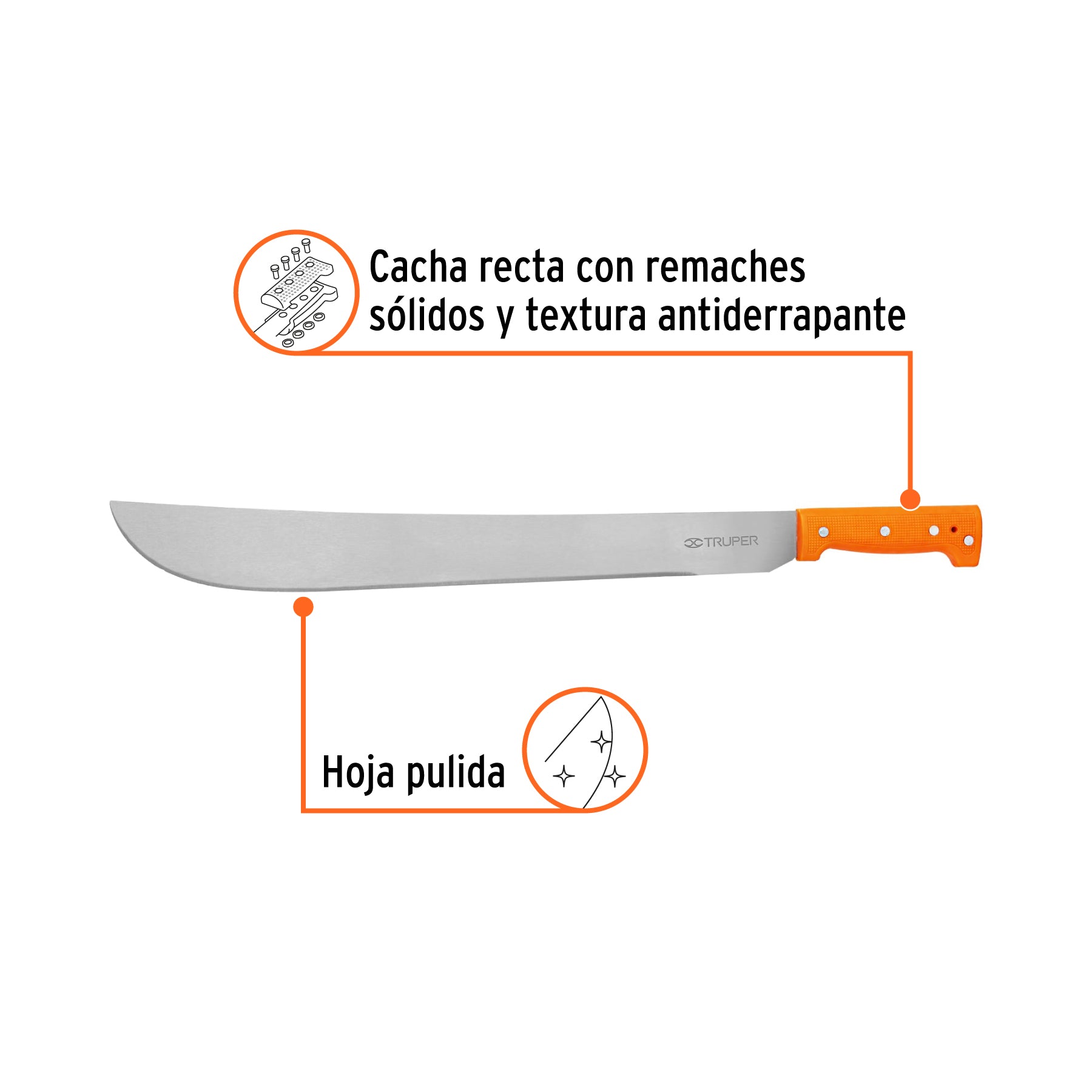Machete estándar 20" cacha naranja remachada, TRUPER