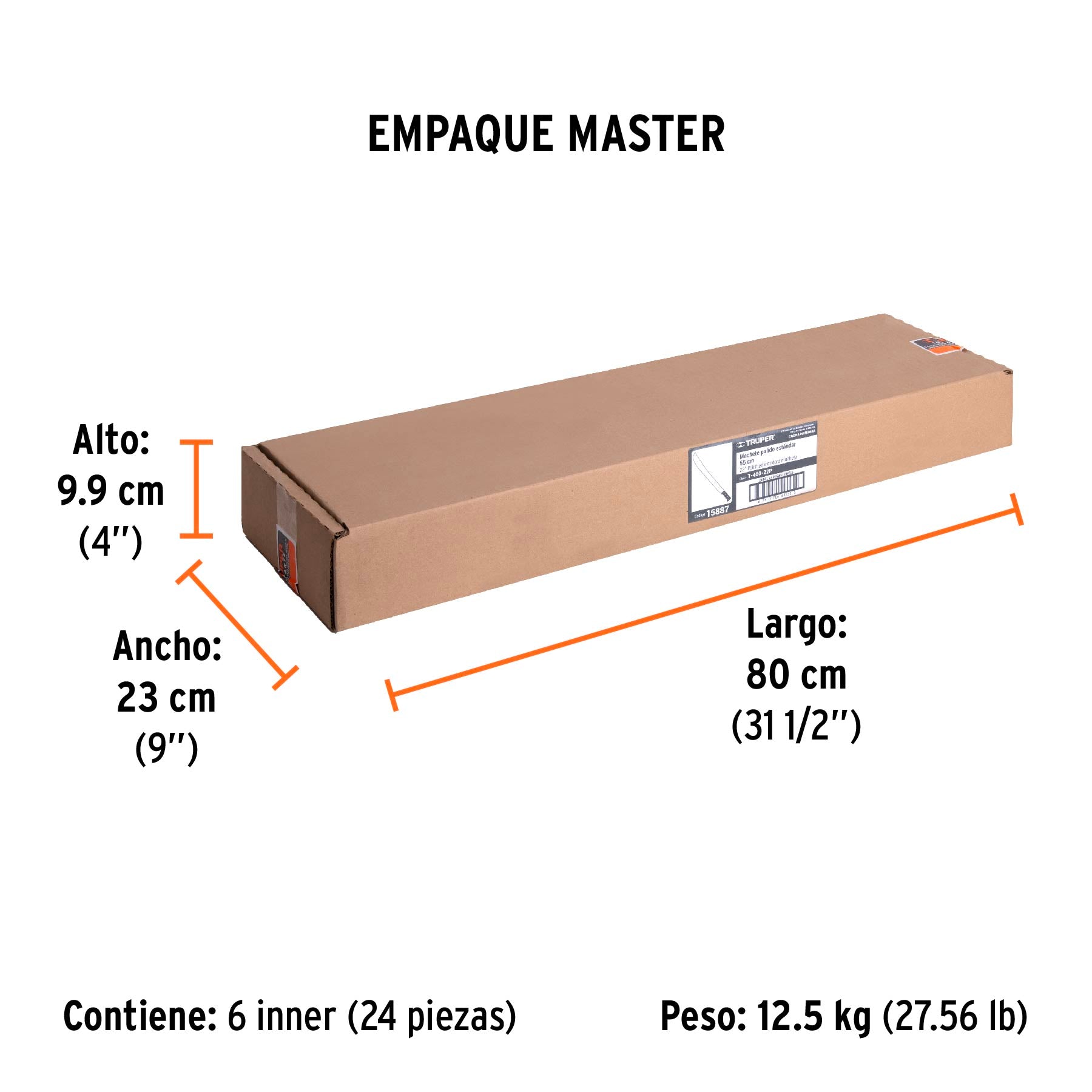 Machete estándar 22" cacha naranja remachada, TRUPER - Empaque