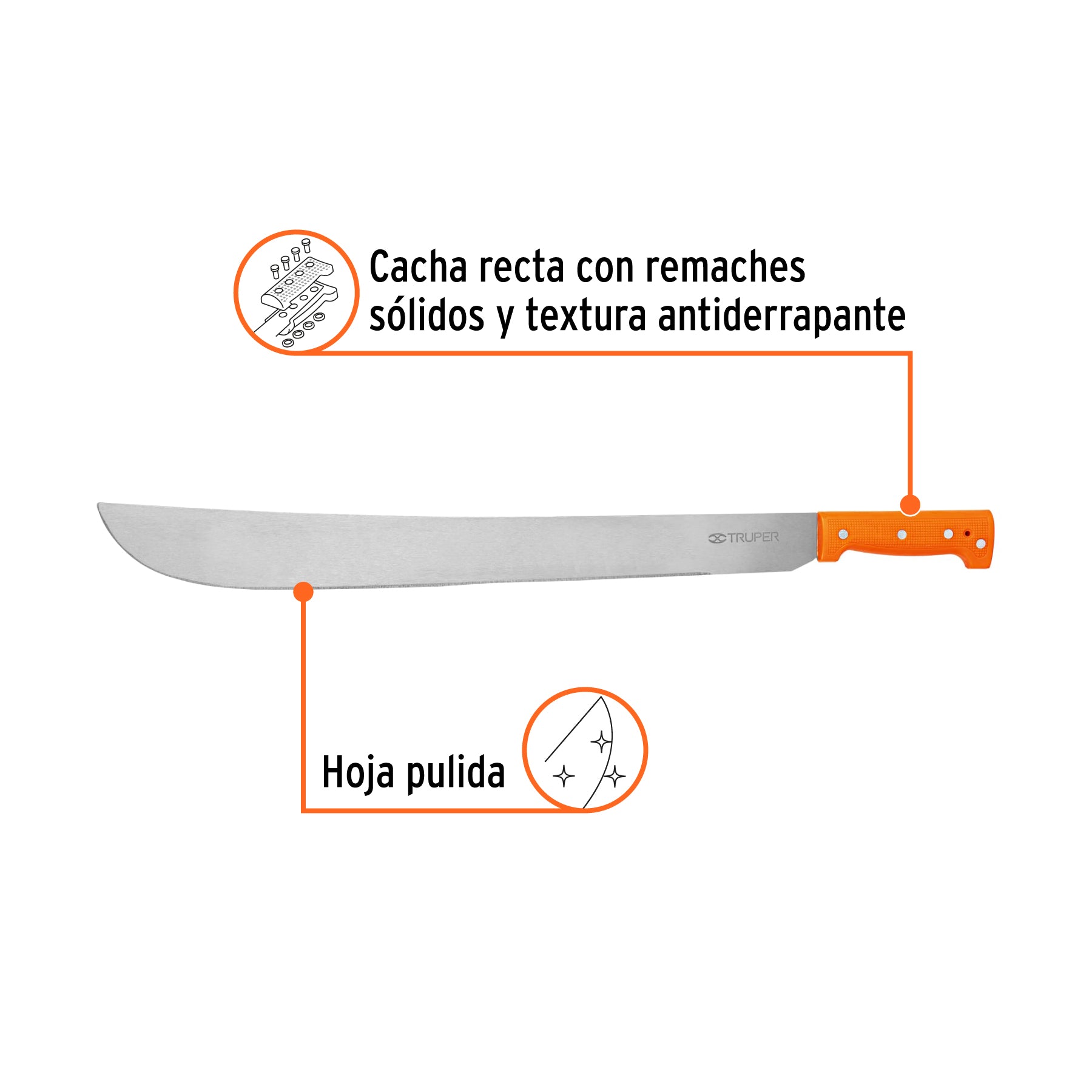 Machete estándar 22" cacha naranja remachada, TRUPER