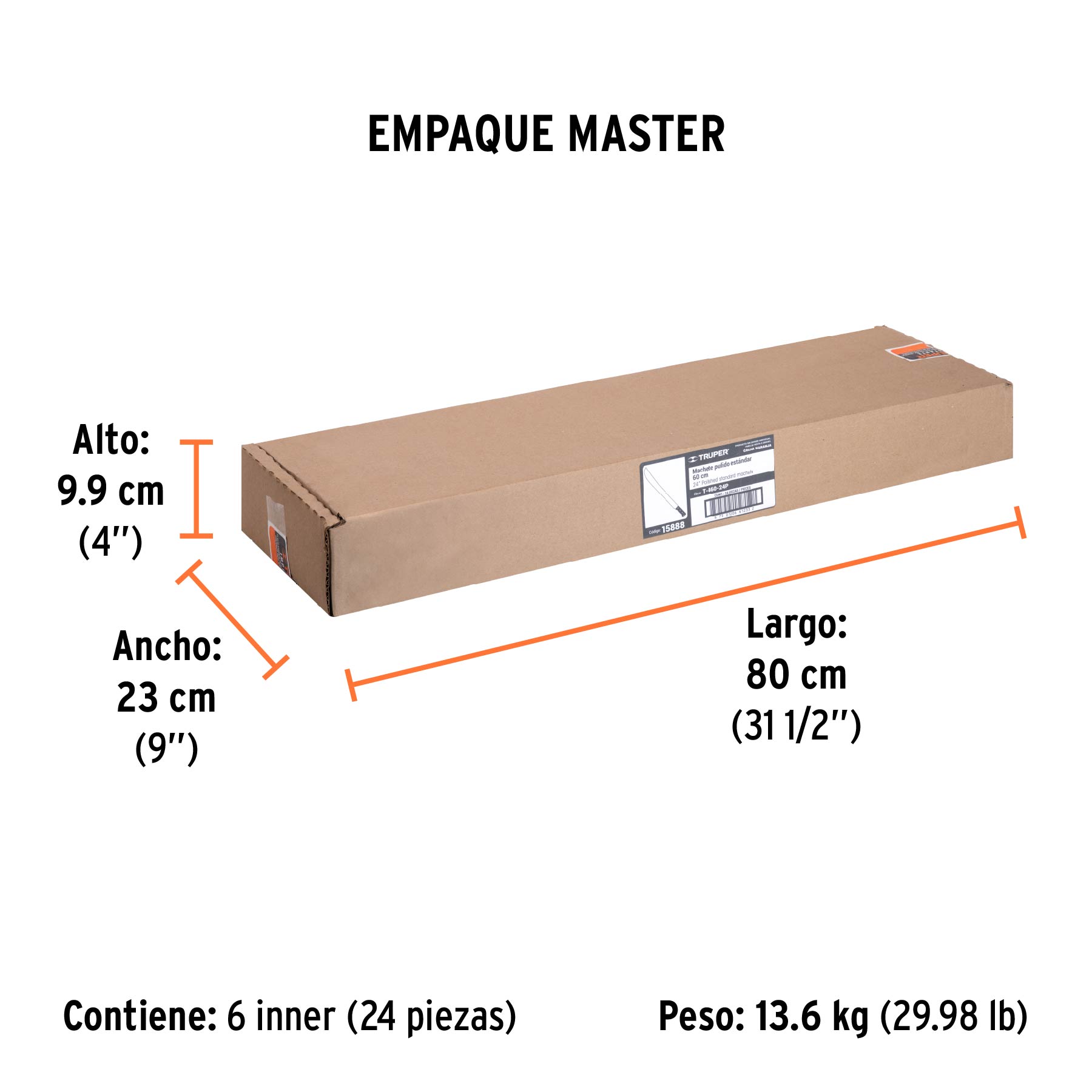 Machete estándar 24" cacha naranja remachada, TRUPER - Empaque