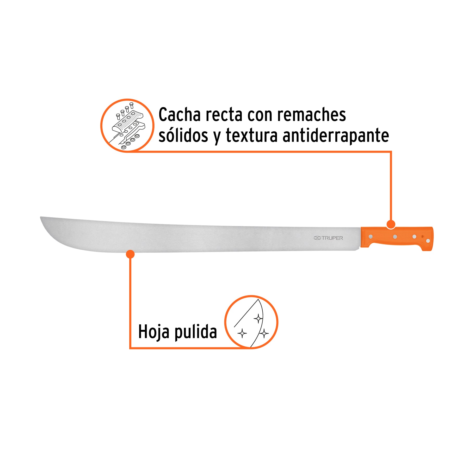 Machete estándar 24" cacha naranja remachada, TRUPER