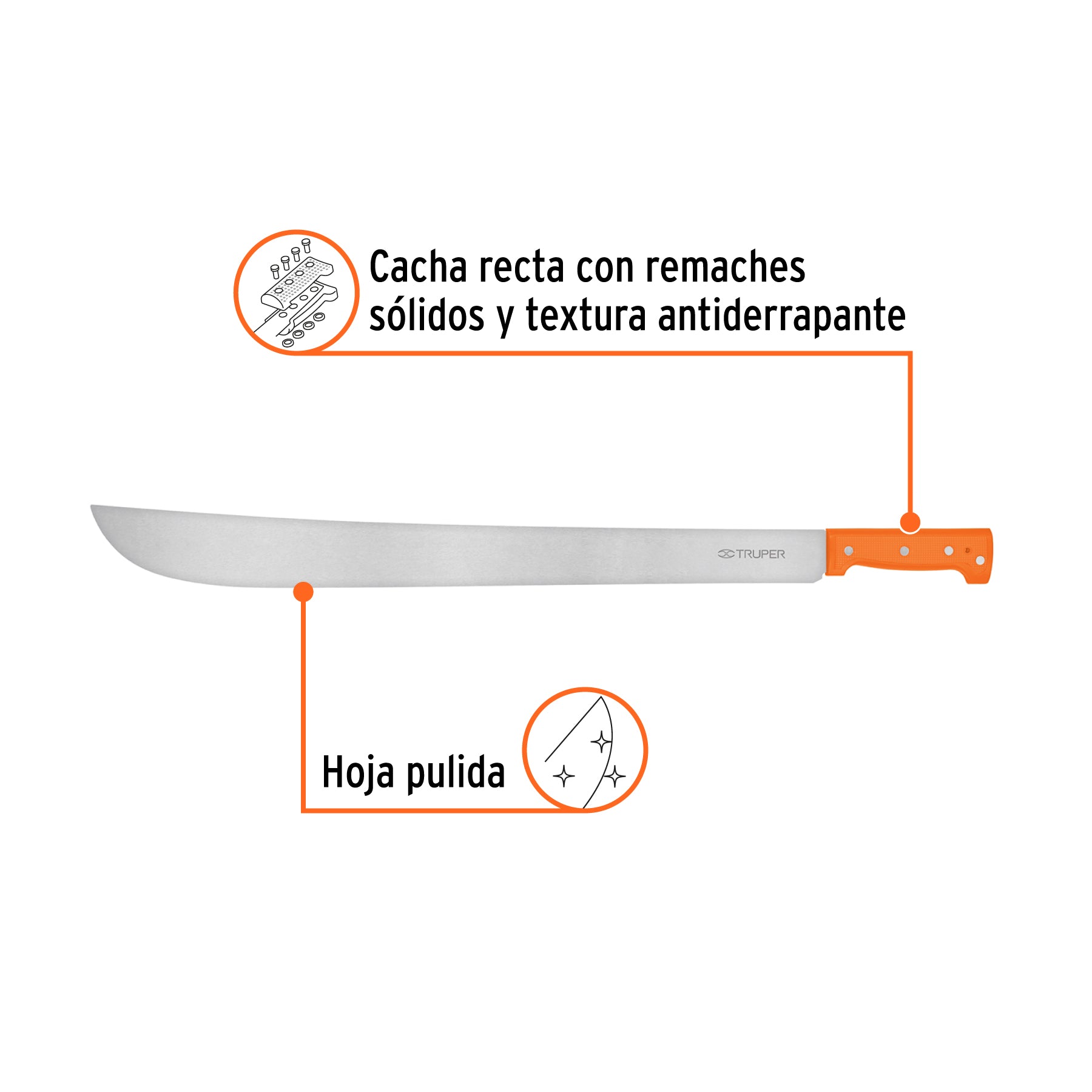 Machete estándar 26" cacha naranja remachada, TRUPER