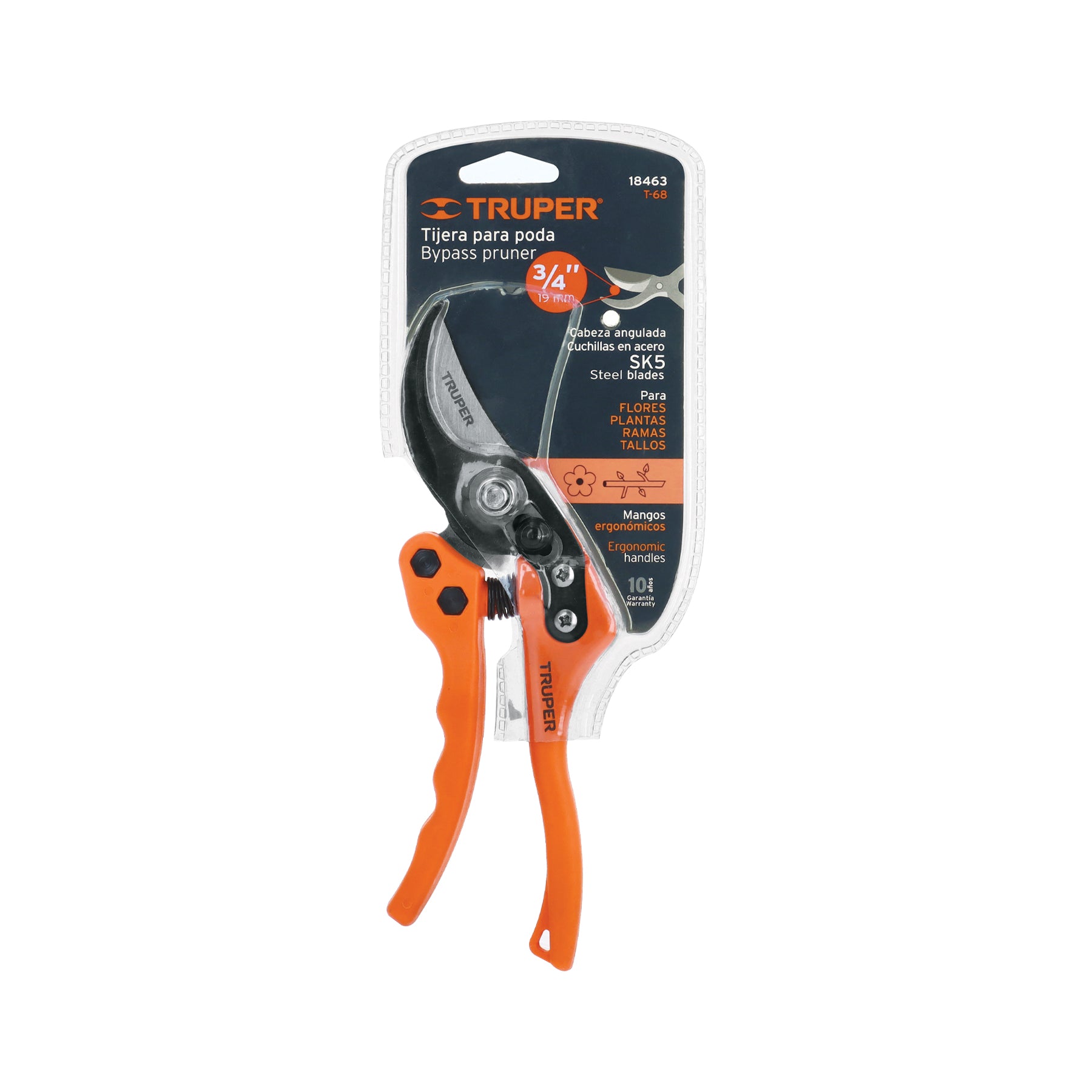 Tijera para poda 8" de nylon con cuchillas acero SK5, TRUPER