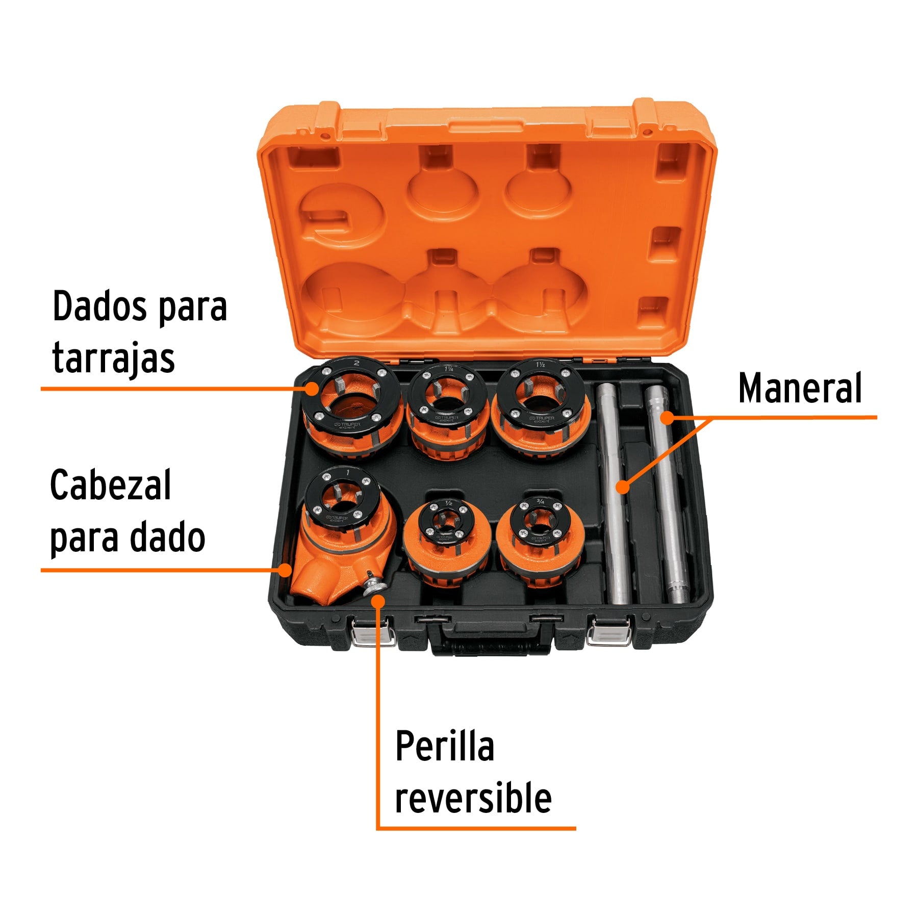 Juego de 7 tarrajas para tubo de 1/2" a 2", TRUPER EXPERT