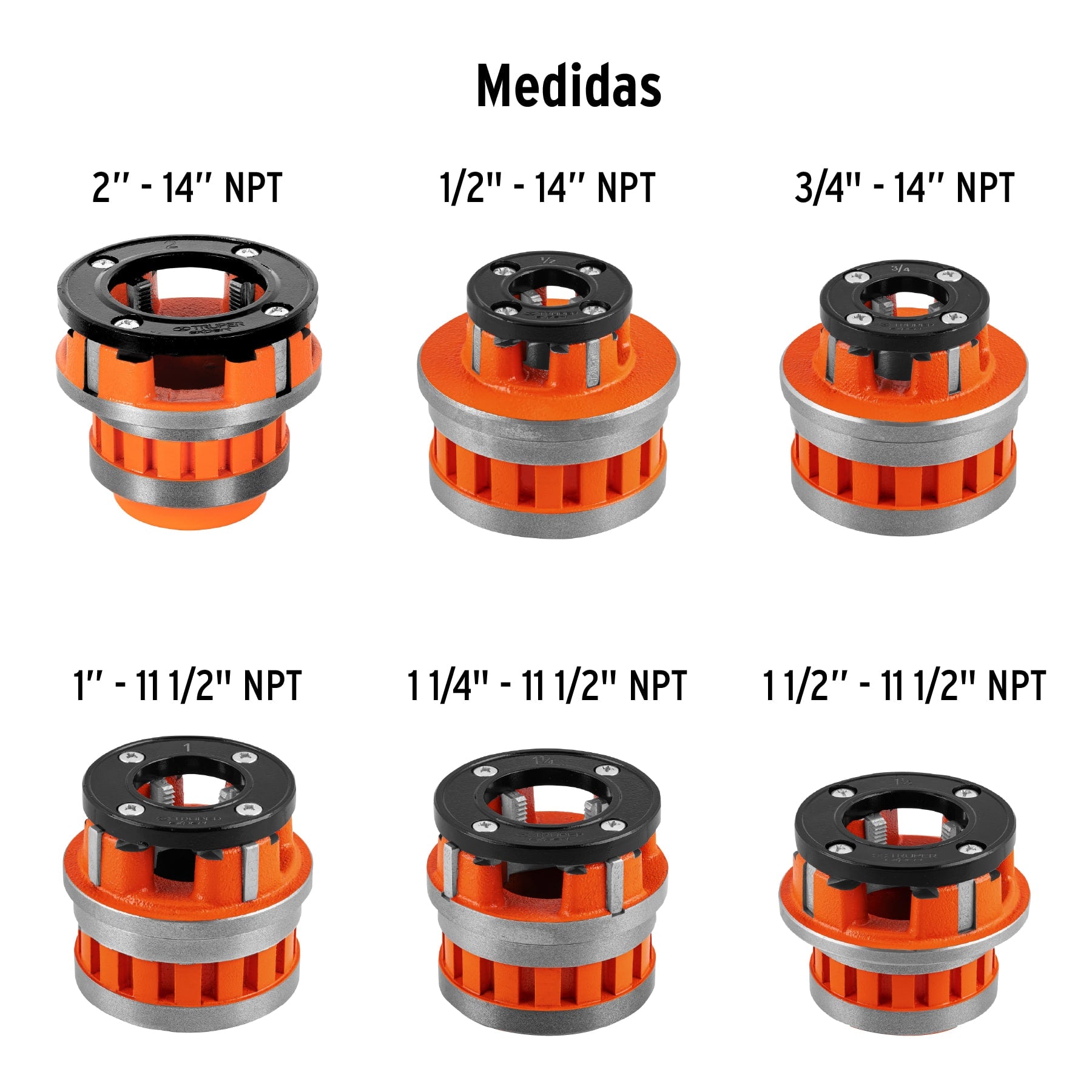 Juego de 7 tarrajas para tubo de 1/2" a 2", TRUPER EXPERT