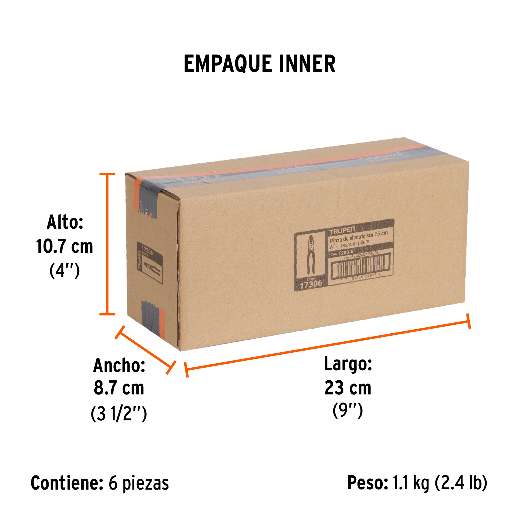 Pinza para electricista 6" mango de PVC, TRUPER - Empaque
