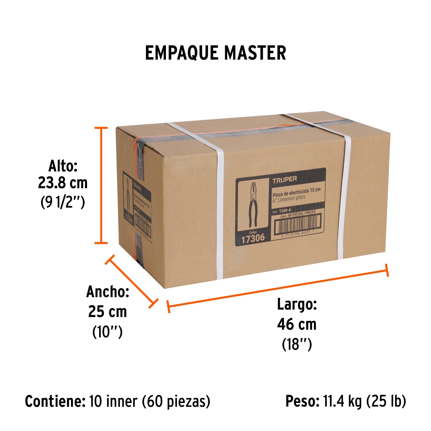 Pinza para electricista 6" mango de PVC, TRUPER - Empaque