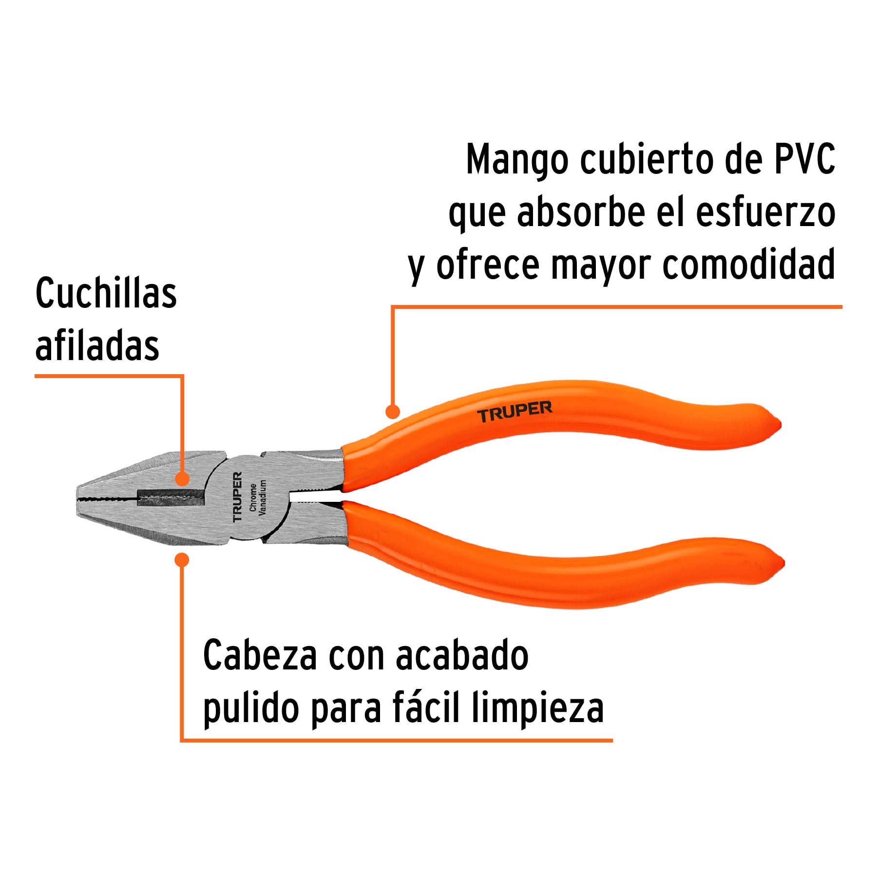 Pinza para electricista 6" mango de PVC, TRUPER