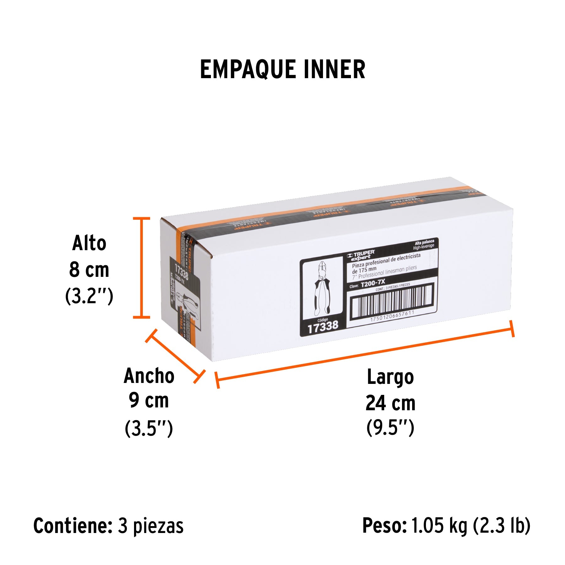 Pinza electricista 7" uso rudo, alta palanca, Comfort Grip - Empaque